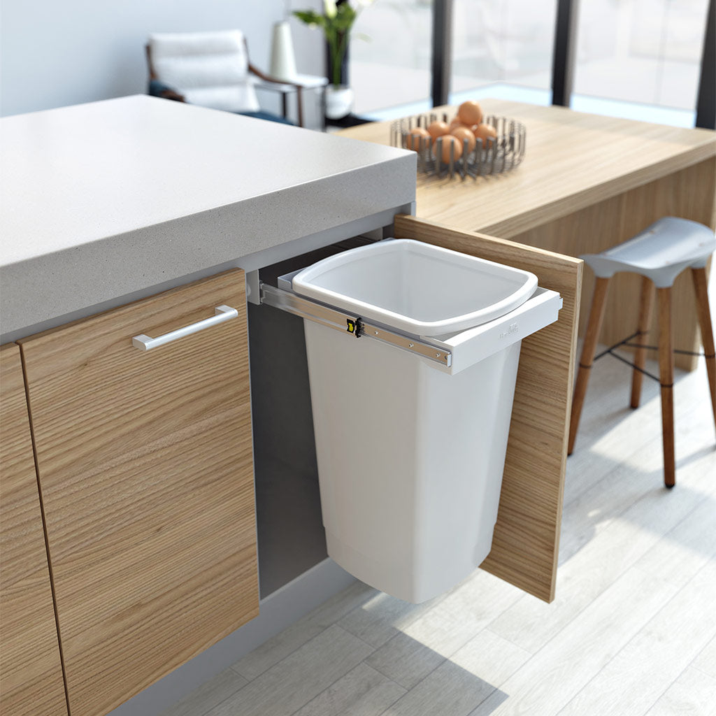 Hideaway Waste Bin with Soft Close Lid - 50L Compact Trash Can with Handle Pull - Perfect for Kitchen, Bathroom, or Office Use