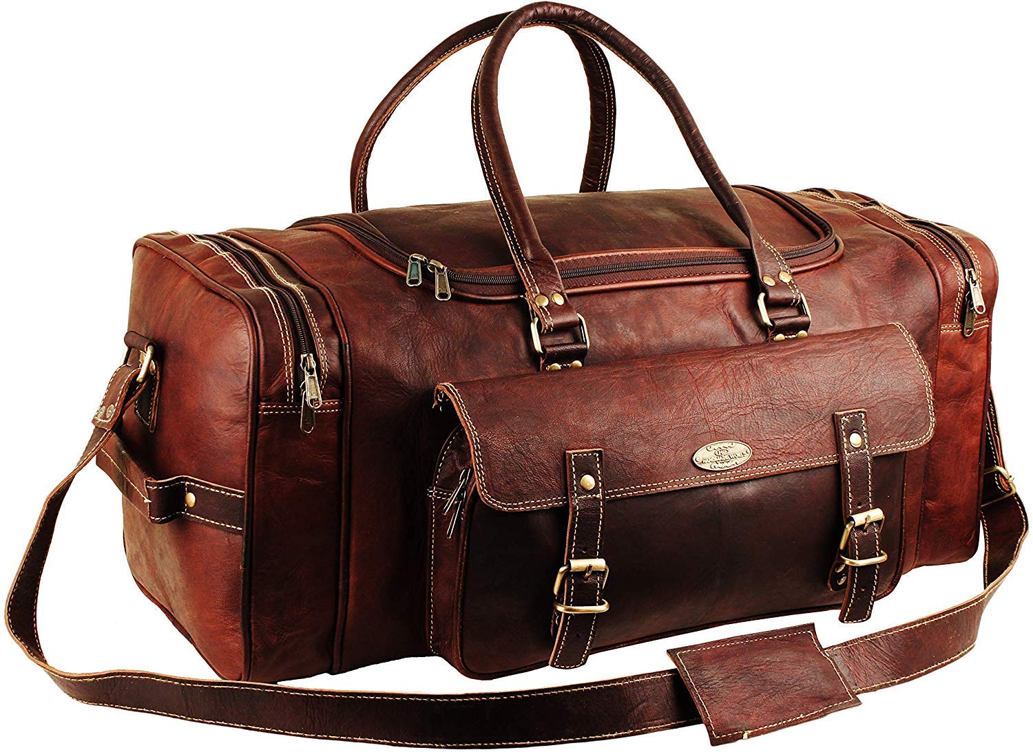 Premium 24 Inch Vintage Brown Genuine Leather Duffle Bag for Men & Women - Full Grain Leather Travel Luggage, Weekender Gym Bag - Perfect for Overnight Trips, Sports, Gym & Weekend Getaways