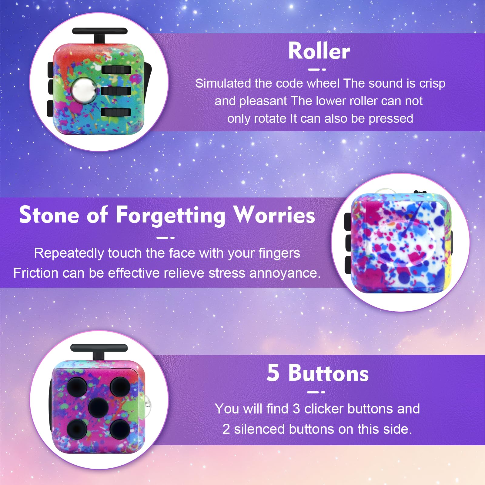 4 Pack Fangool Fidget Toy Cube - Stress Relief & Anxiety Toys for Adults & Kids with ADD/ADHD/OCD - 6-Sided Handheld Sensory Fidget Toys (Audible/Silent Modes) - Perfect for Office, School, Travel & Focus Enhancement