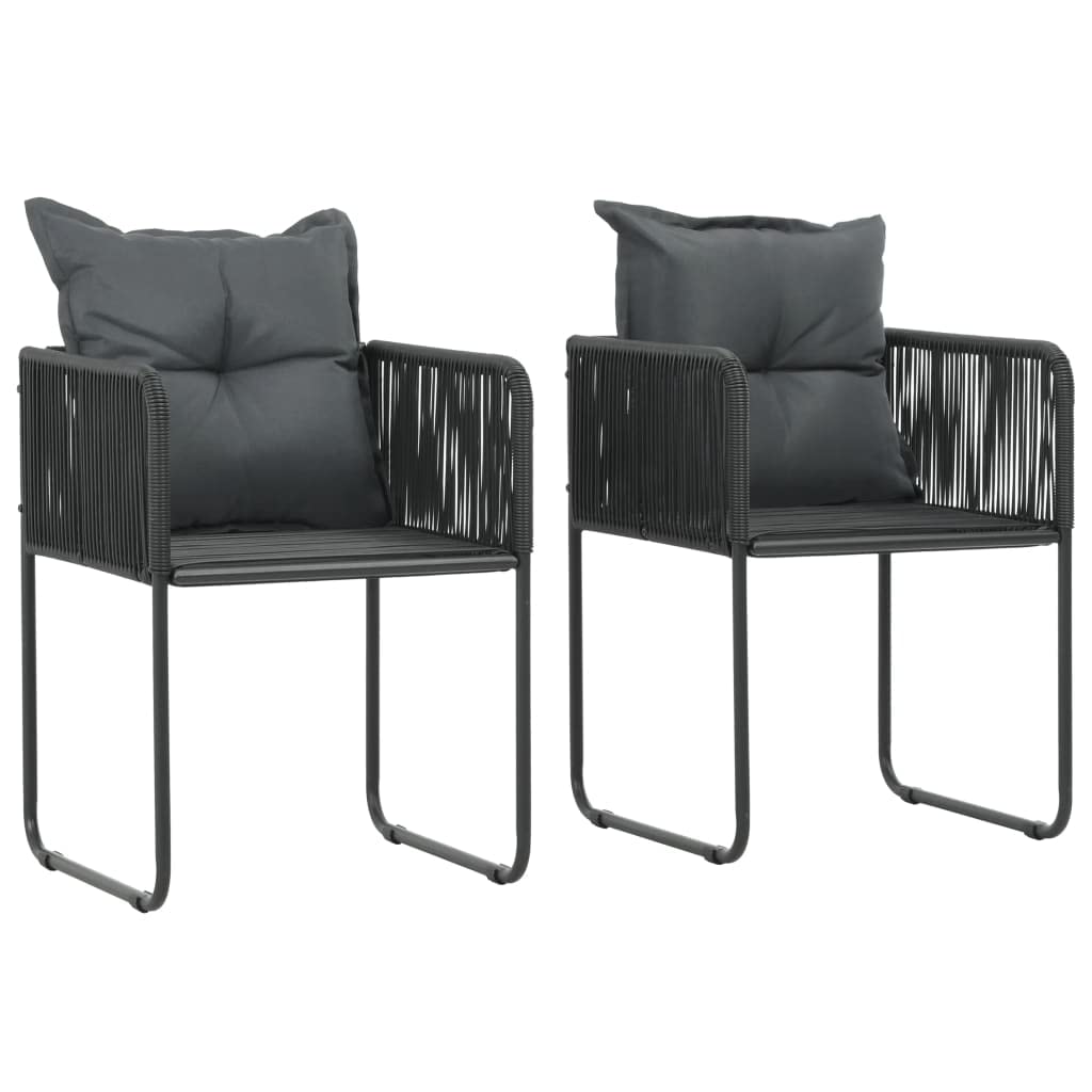 CHARMMA 2-Piece Black Poly Rattan Patio Chairs with Pillows for Outdoor Relaxation