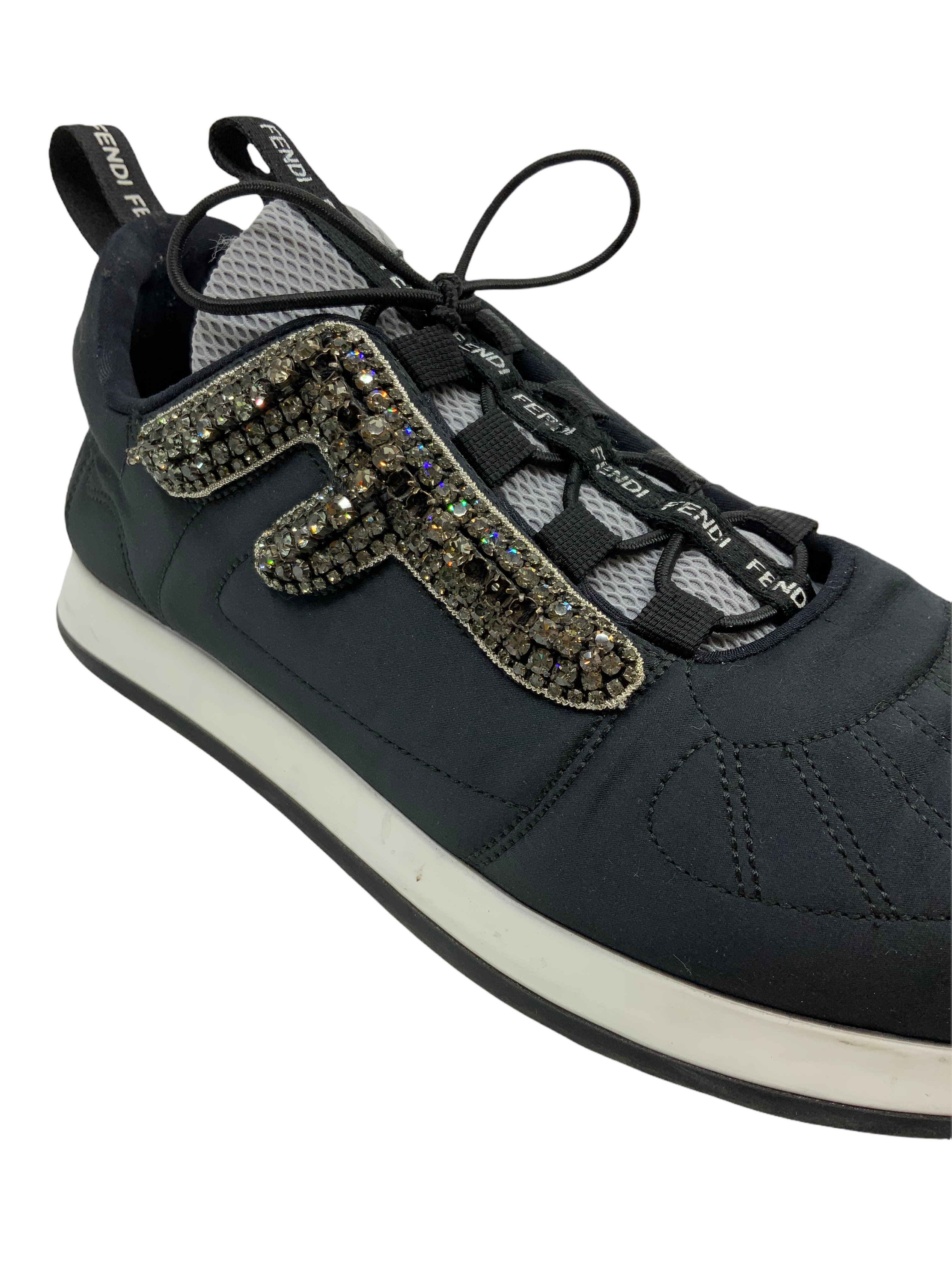 Fendi Freedom Stretch Crystal Embellished Sneakers for Women - Size 9 | Comfortable Luxury Fashion Shoes for Casual Wear, Parties & Daily Outfits