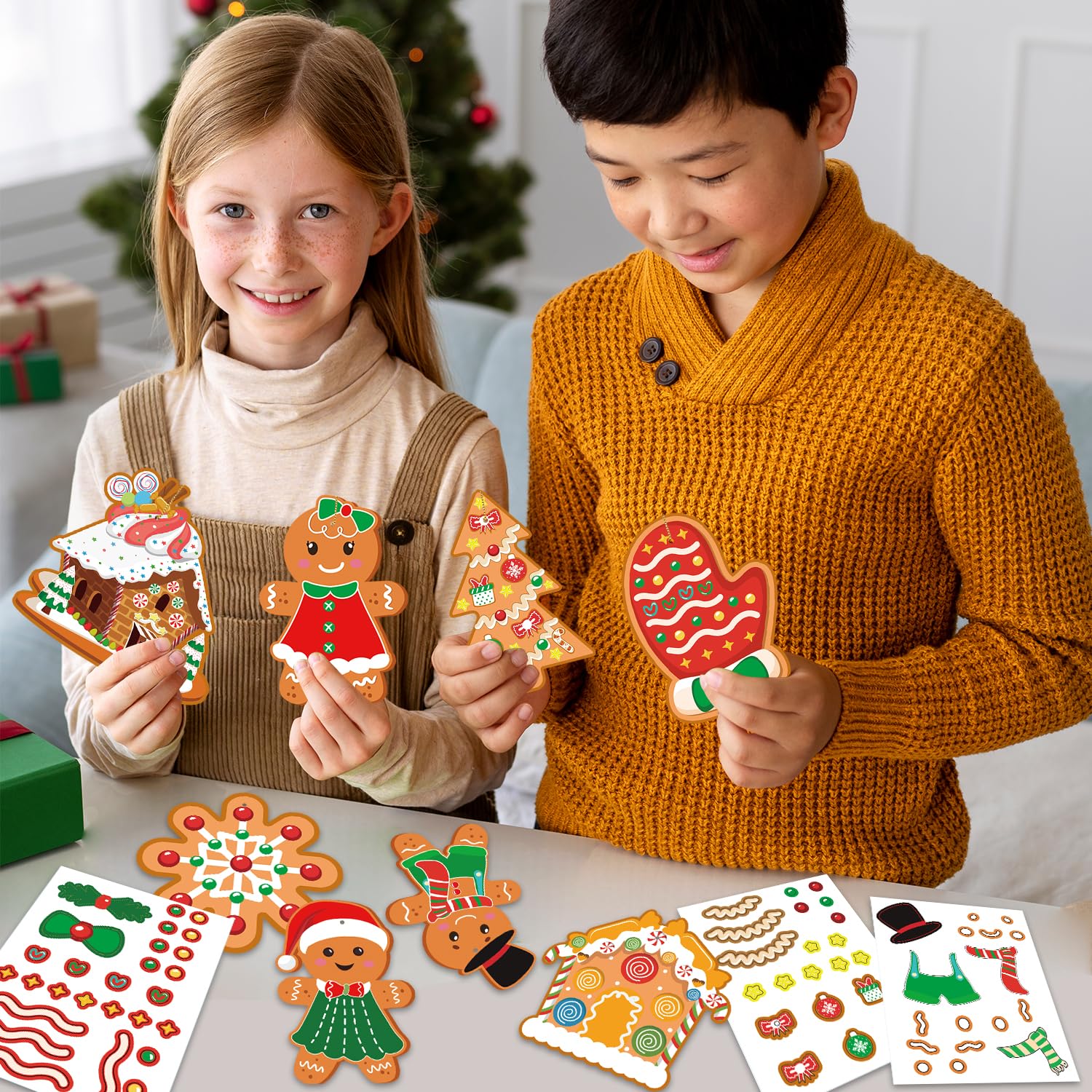 32 Pcs DIY Christmas Gingerbread Cookie Ornaments Kit - Holiday Tree Decorations, Xmas Classroom Party Favors & Crafts for Kids (Perfect for Christmas Decor, Gift Making & School Activities)