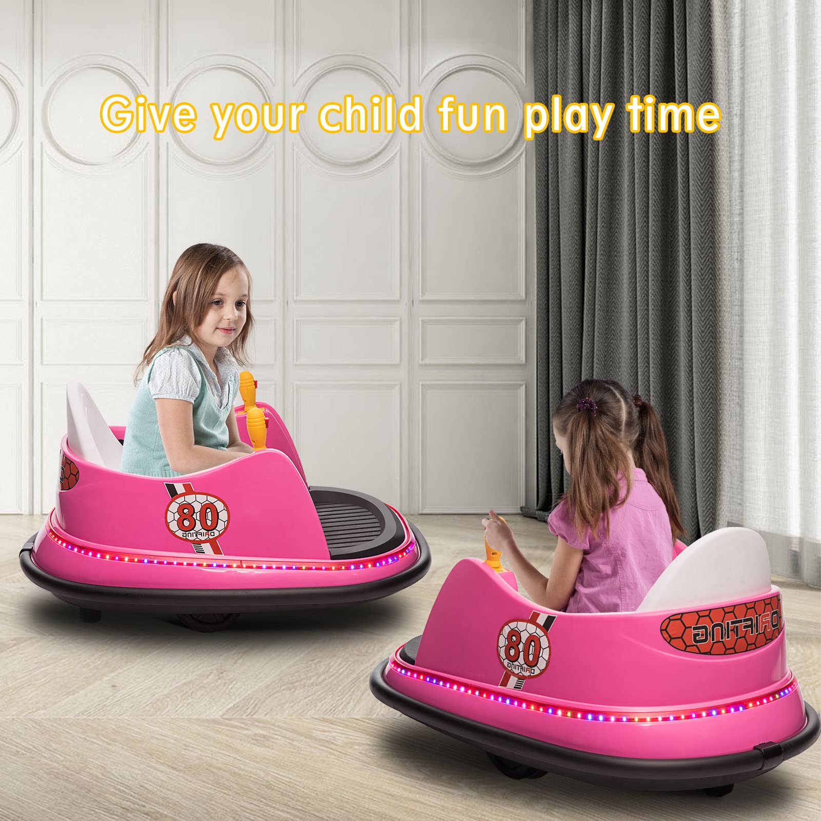 **6V Battery Powered Kids Ride on Bumper Car with Remote Control - Electric Toy Vehicle with Music, Safety Belt, LED Lights & 360° Spin - Perfect for Indoor/Outdoor Play - Ideal Gift for Boys & Girls (Pink)**