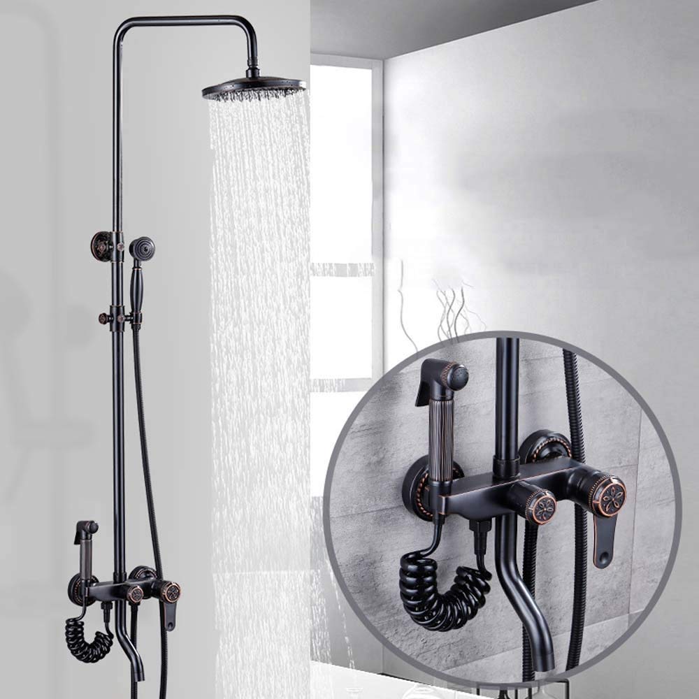 Eummit Shower Head - Premium Copper European-Style Electroplated Metal Black Showerhead with 4-Speed Settings for Hot & Cold Water - Perfect for Modern Bathroom & Spa-Like Shower Experience