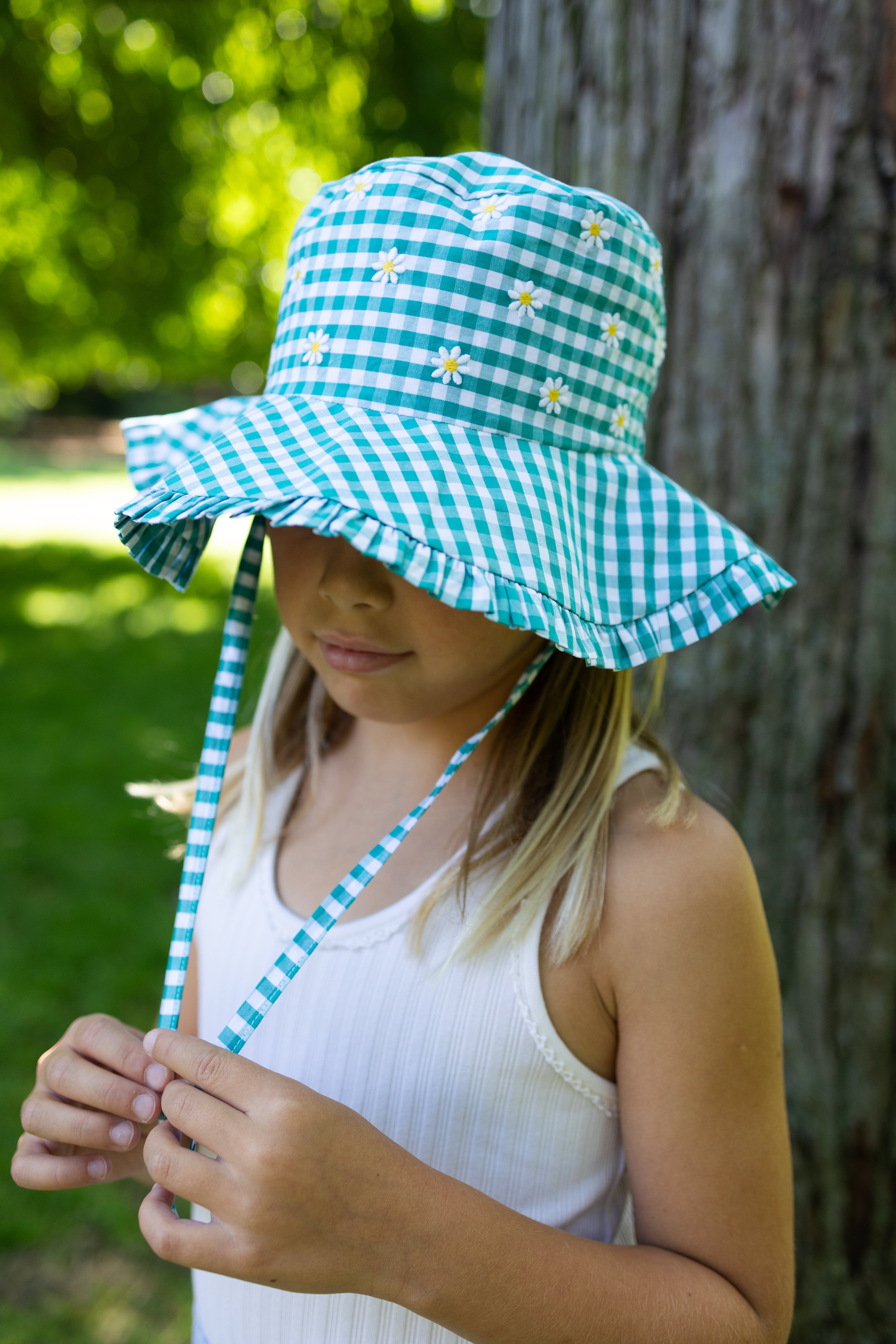 Stylish Summer Hat - Vichy Emerald Wide Brim Sun Hat for Women, UPF 50+ UV Protection, Breathable & Lightweight, Perfect for Beach, Pool, and Outdoor Activities