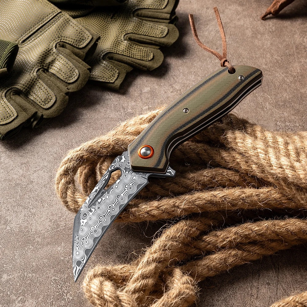 Premium Scorpion Japanese Folding Pocket Knife - VG10 Damascus Steel Blade, G10 Handle - Perfect for Camping, Hiking & Everyday Carry (EDC)