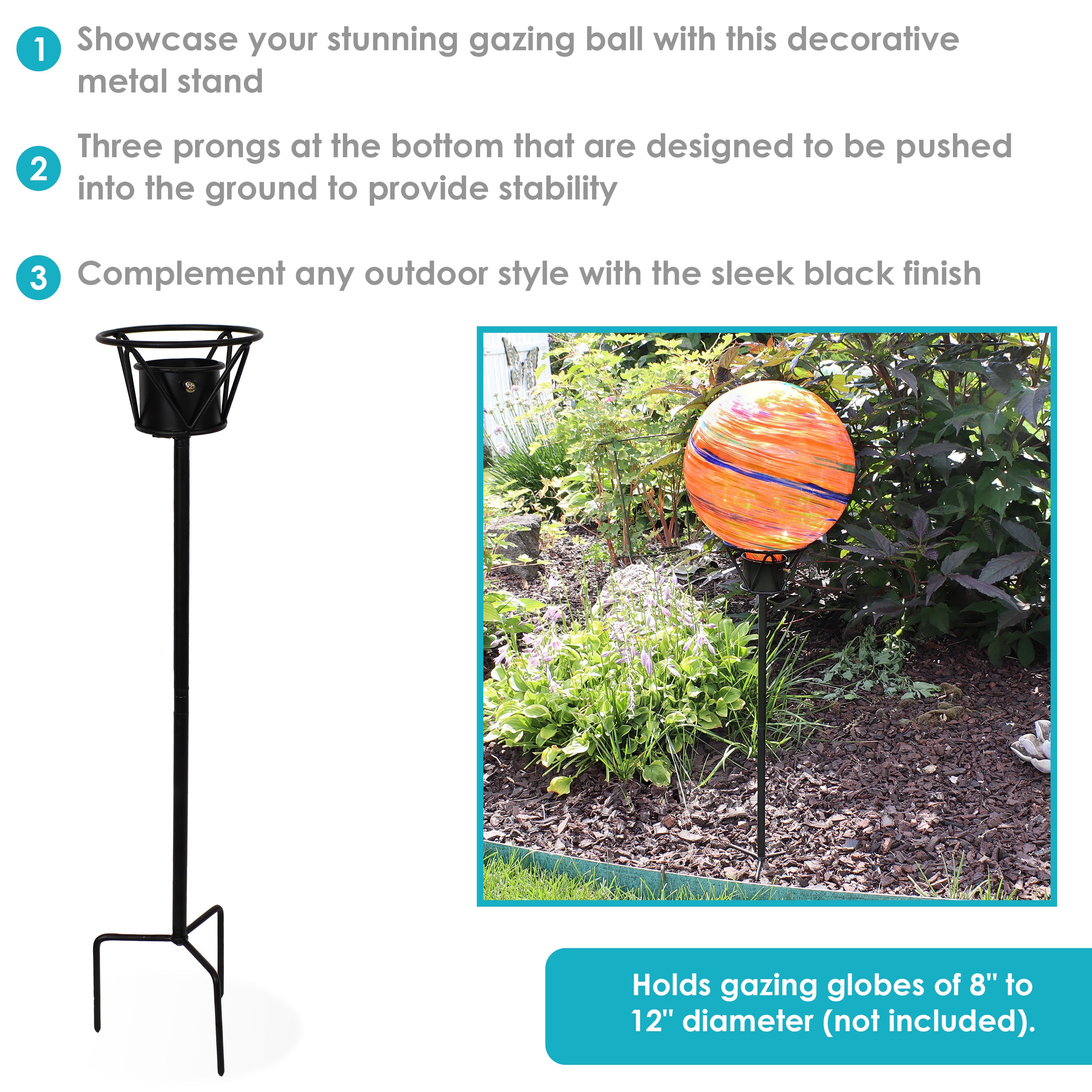 Sunnydaze Simple Steel Gazing Globe Stand - Black Outdoor Garden Decor for Yard, Patio & Landscape Decoration | Sturdy Metal Base for Reflective Spheres