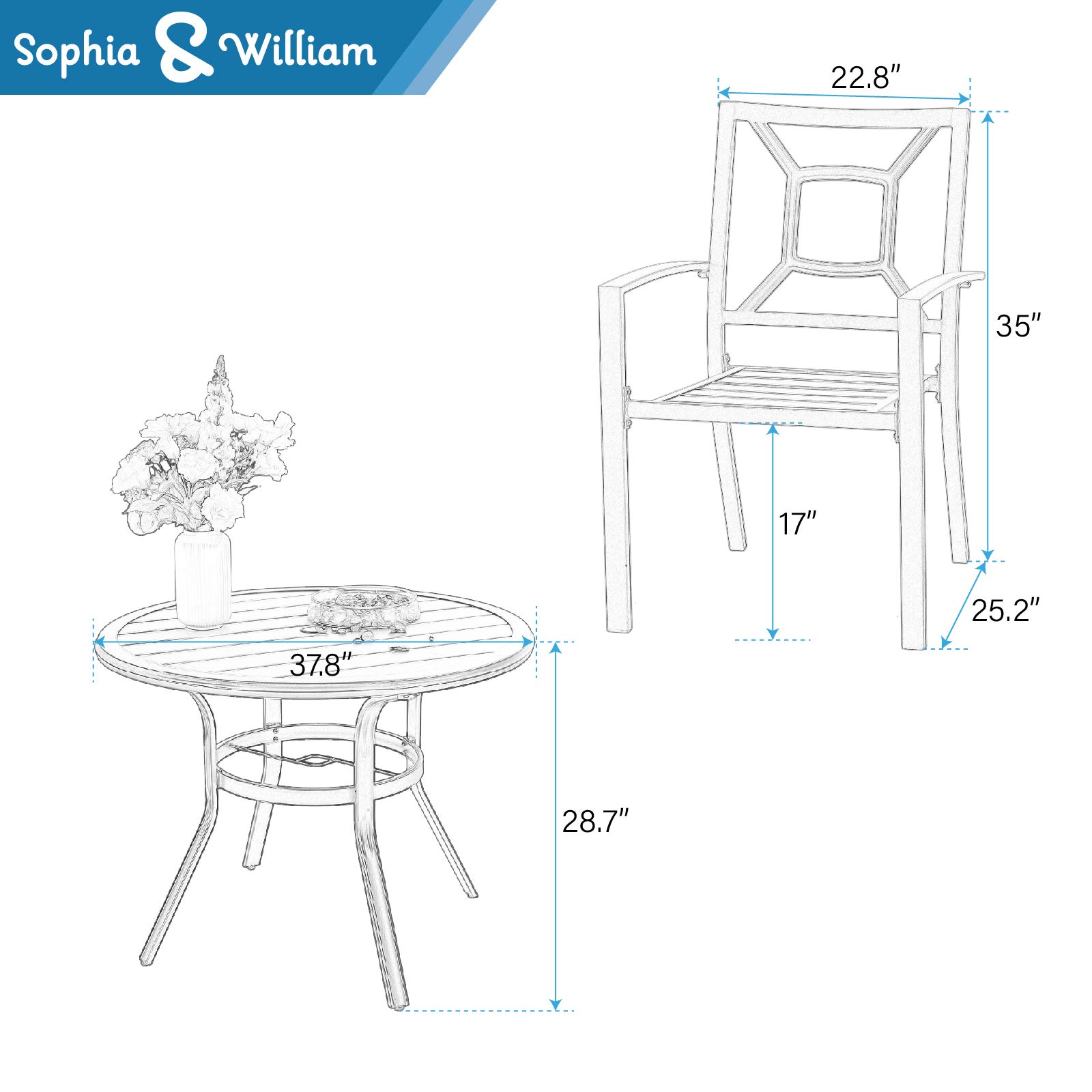 Sophia & William 5-Piece Black Outdoor Patio Dining Set - Round Bistro Table & 4 Stackable Metal Chairs for Garden, Deck, or Backyard | Weather-Resistant Outdoor Furniture
