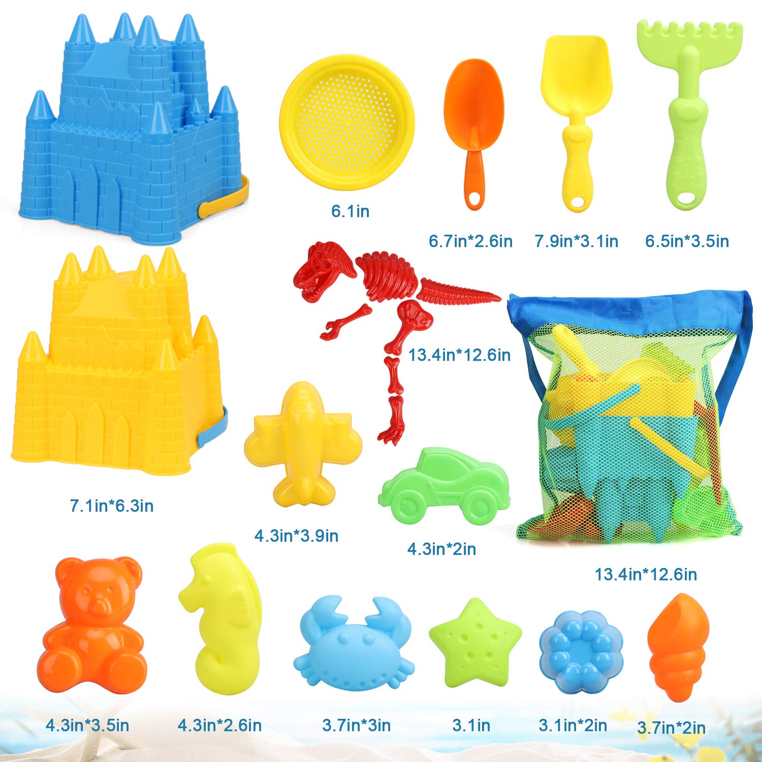 **TOY Life 22Pcs Beach Toys for Kids Ages 4-8 - Sandcastle Building Kit with Bucket, Shovel, Rake, Sifter & Dinosaur Molds - Perfect for Toddler Travel Gifts & Outdoor Sand Play**