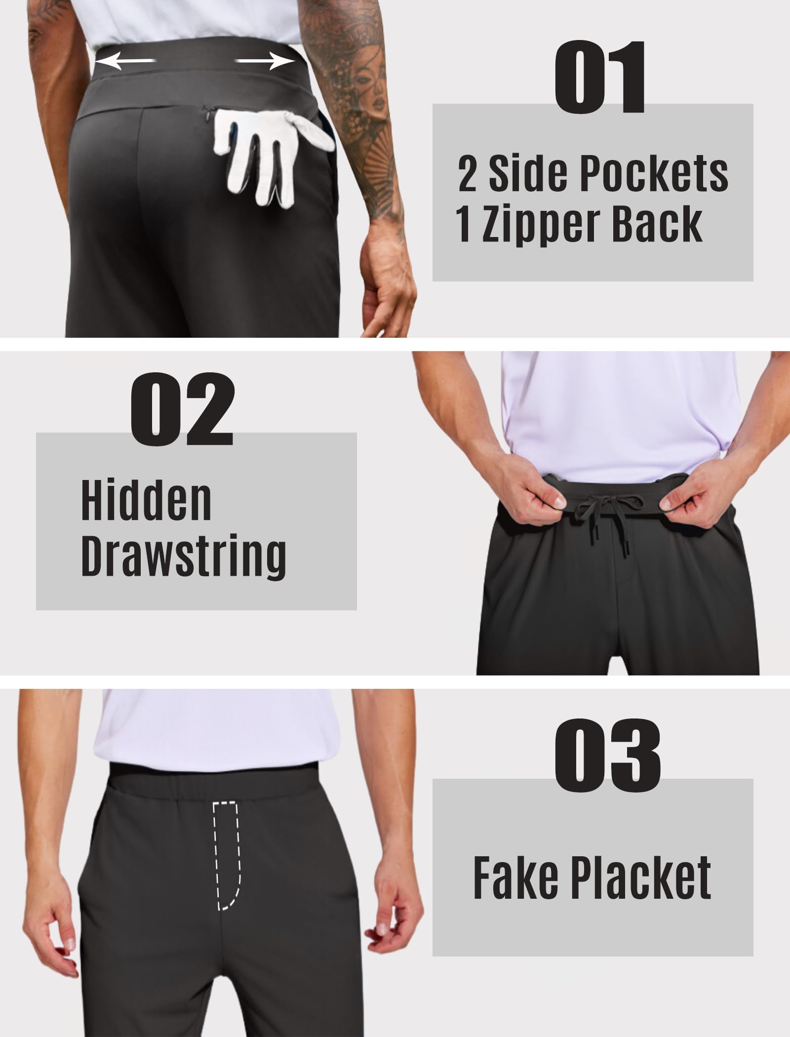 PINSPARK Men's Golf Pants - Stretch Lightweight Quick Dry UPF50+ Joggers with Elastic Waist & Zipper Back Pocket - Perfect for Golfing, Running & Casual Wear