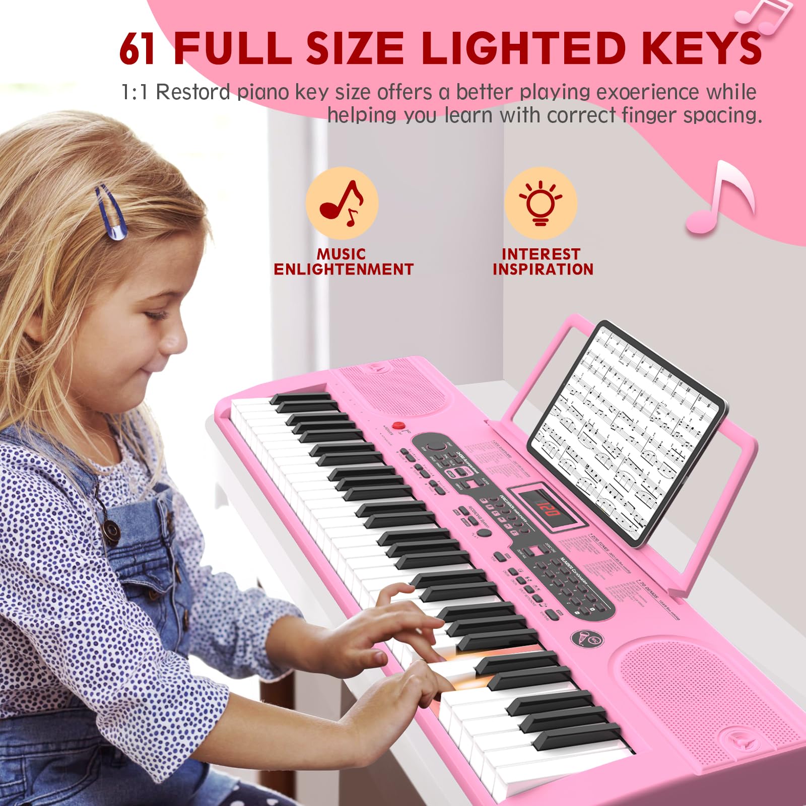 61-Key Electric Keyboard Piano with Lighted Keys, Stand, Bench, Microphone & Headphones - Portable Electronic Piano for Beginners | Home Practice, Music Lessons & Live Performances