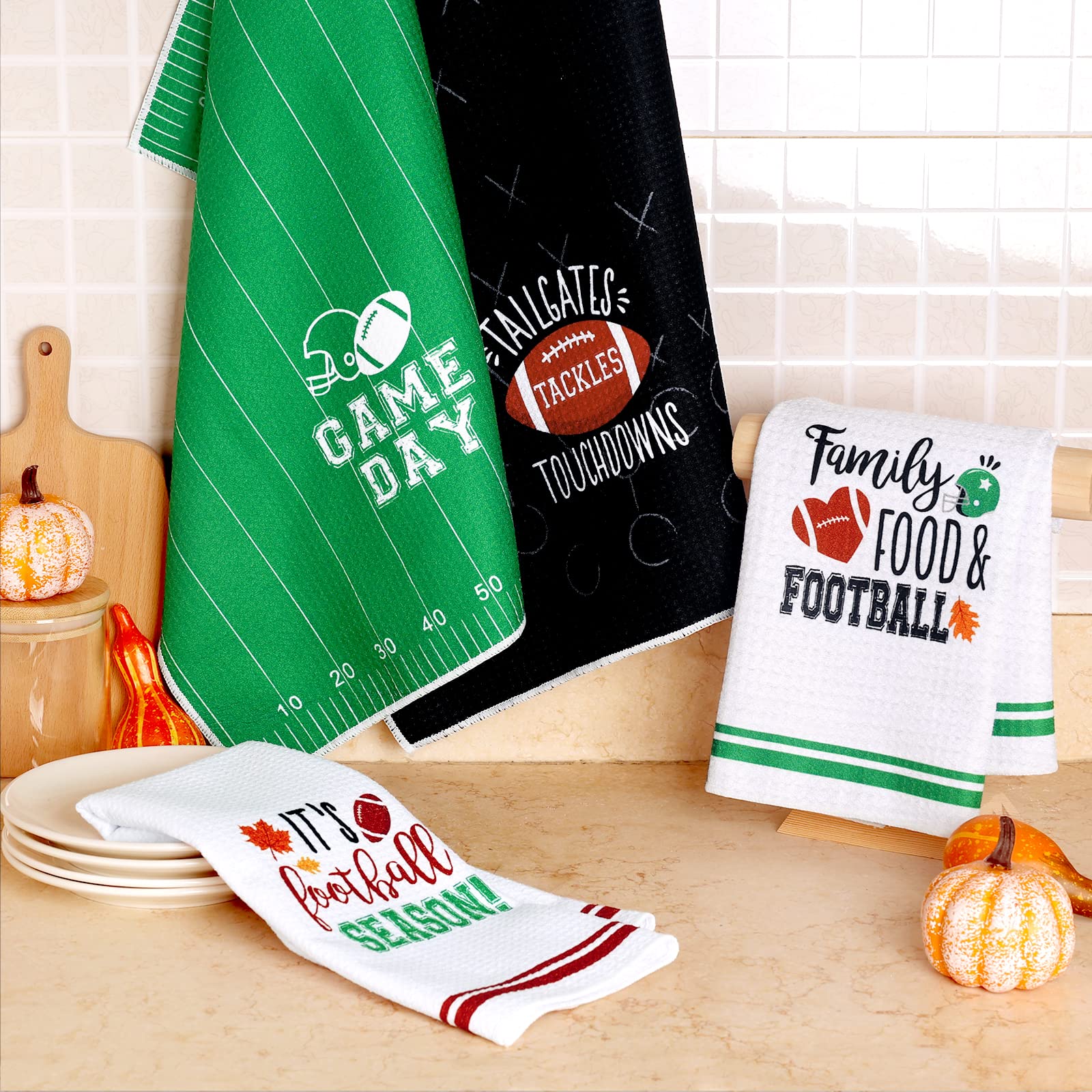Vansolinne Football Themed Kitchen Towels Set of 4 - 15.7
