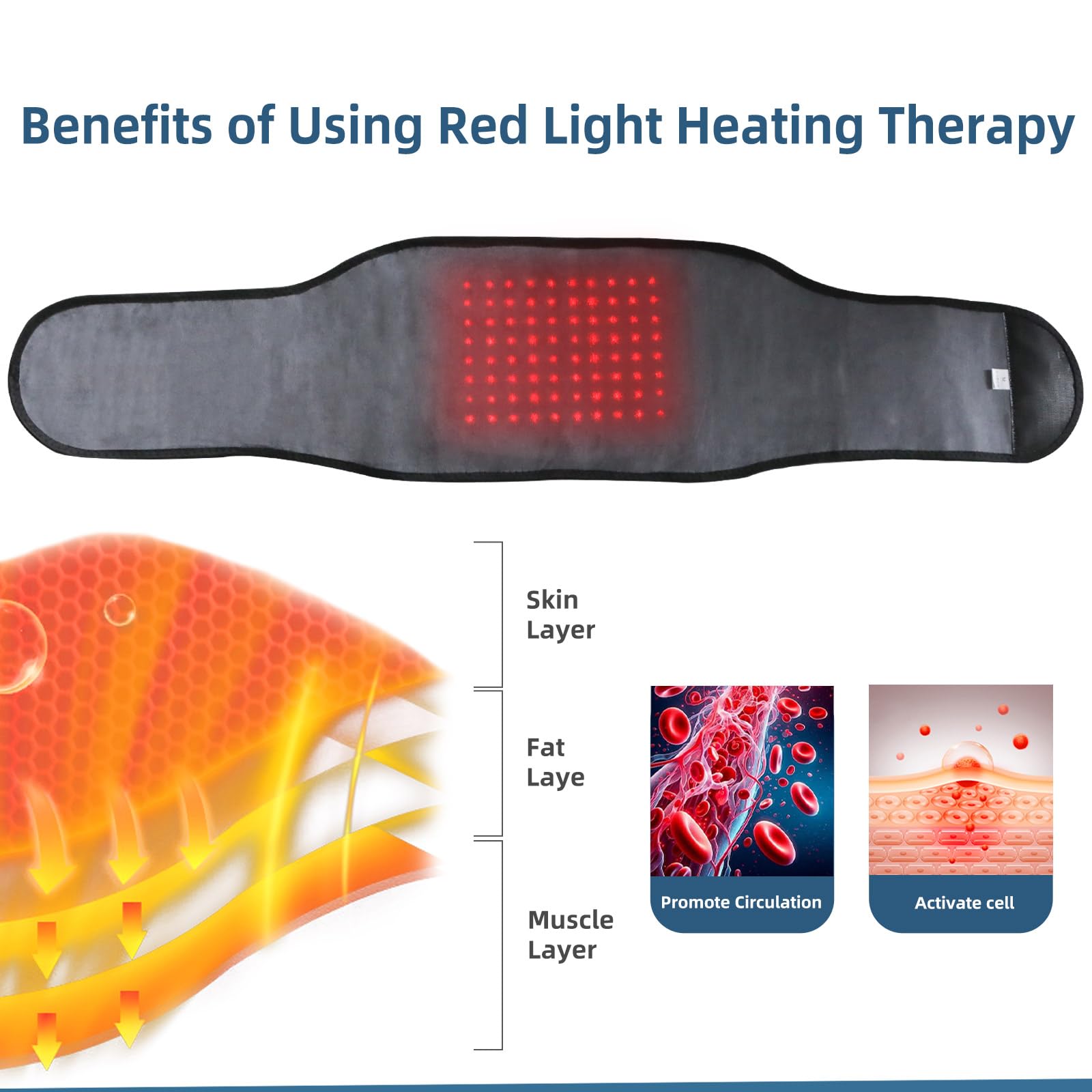 Rechargeable HONGJING Massage Back Brace with Red Light Therapy & Heating - Lower Back Pain Relief for Herniated Disc, Scoliosis & Sciatica - Adjustable Lumbar Support Belt for Home, Office & Travel Use