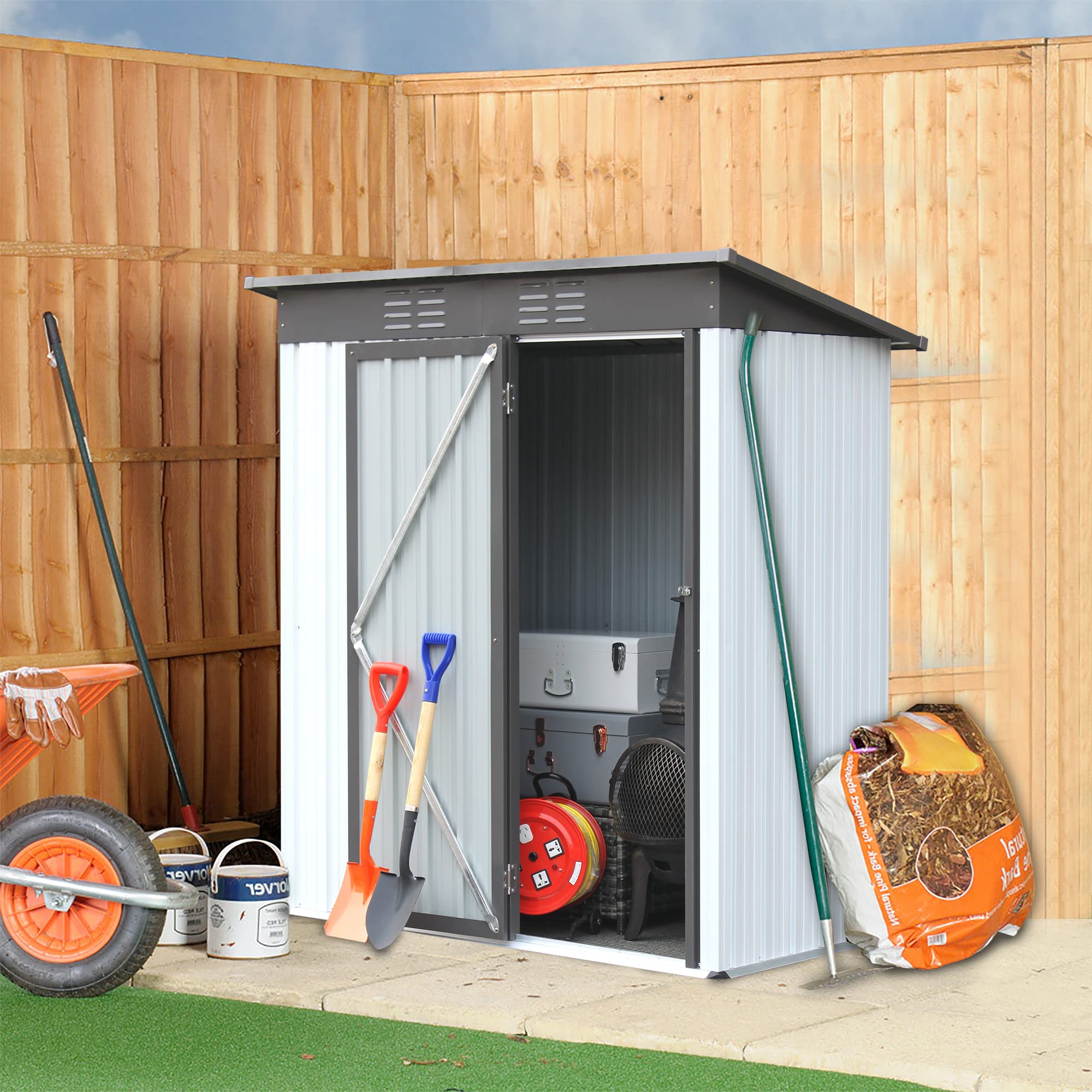 5ft x 3ft Outdoor Metal Storage Shed - Sun Protection & Waterproof Tool Shed for Backyard, Patio, Lawn (Gray) | Perfect for Garden Tools, Pool Equipment & Seasonal Storage