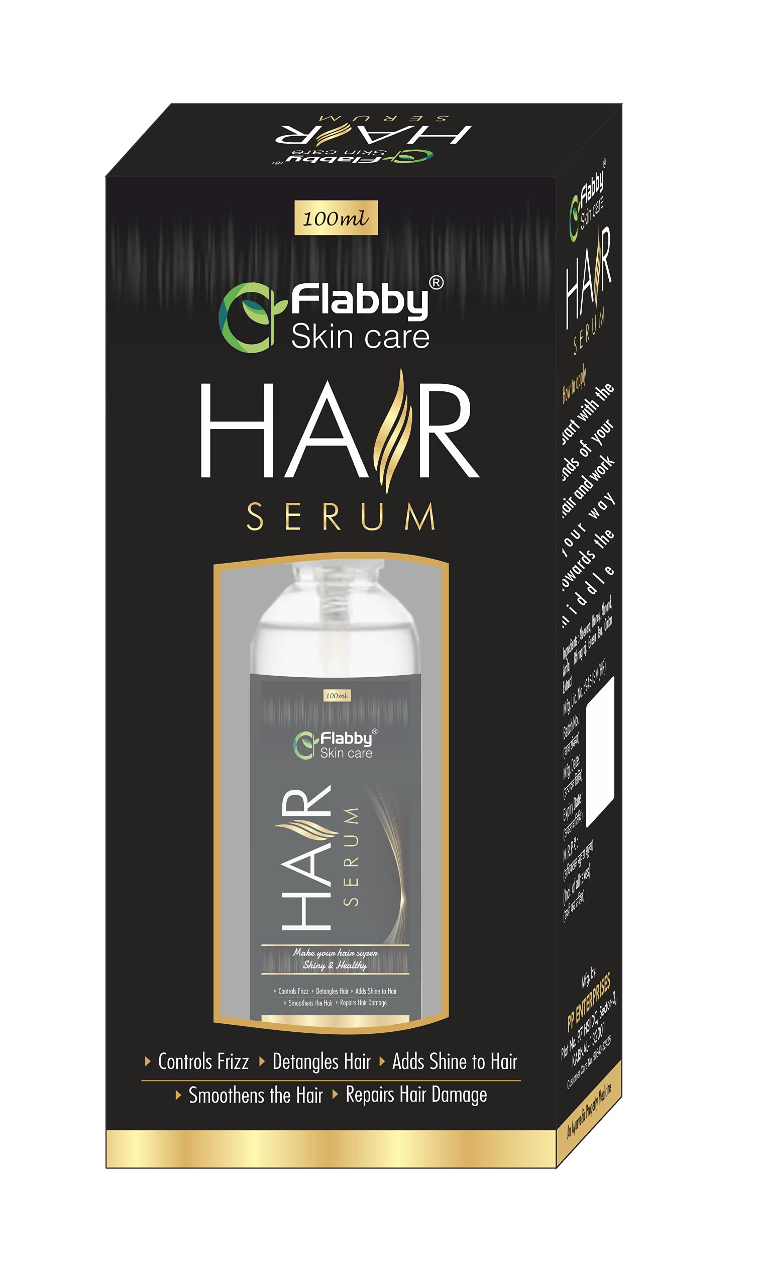 Flabby Skin Care Hair Serum - Smooths, Repairs Damaged Hair & Adds Shine - 100ml | Perfect for Dry, Frizzy Hair & Daily Hair Care Routine