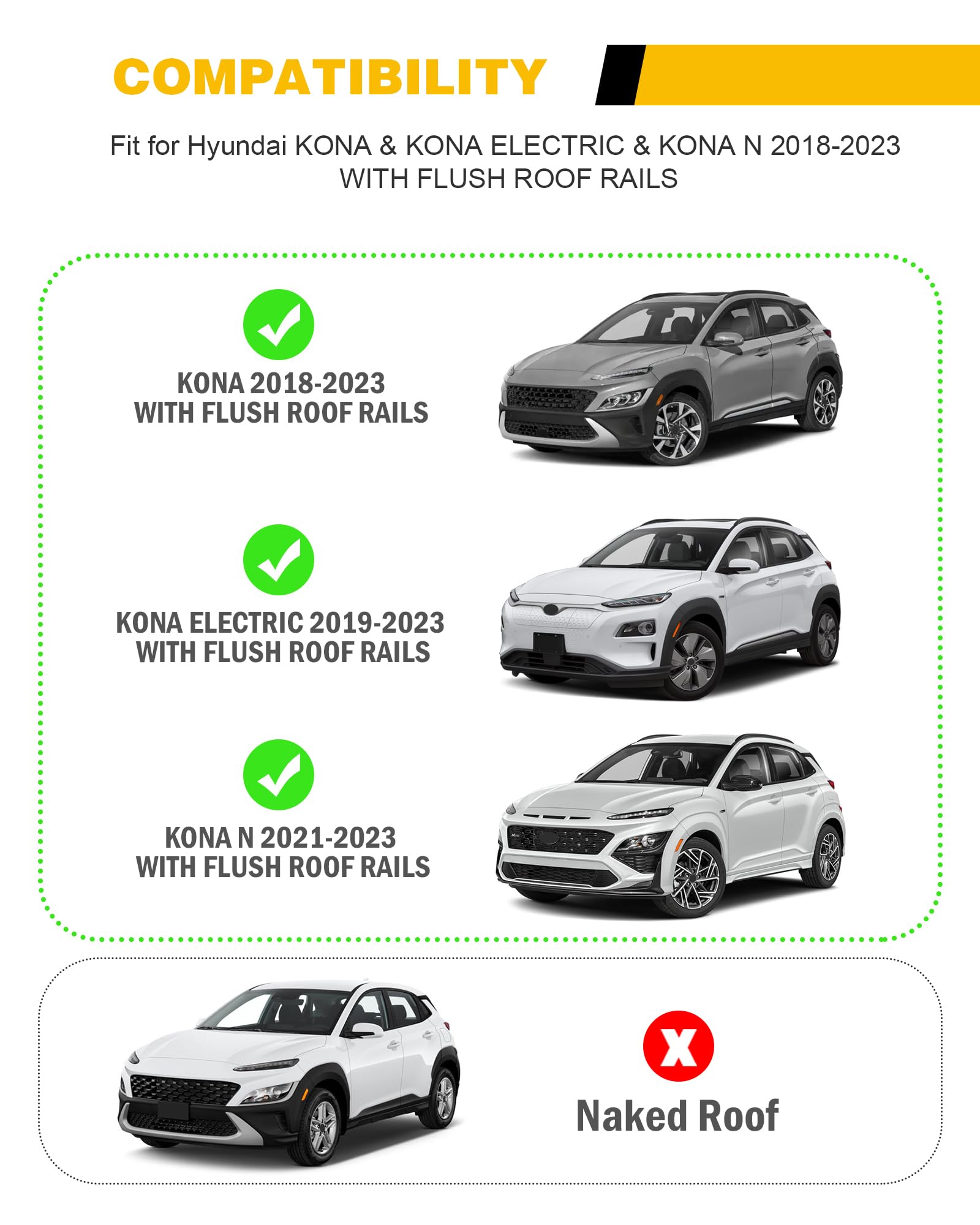 Universal Lockable Cross Bars Roof Rack for Hyundai Kona/Kona N/Kona Electric (2018-2023 Models) - Heavy Duty Cargo Carrier with Side Rails | Perfect for Camping, Road Trips & Outdoor Adventures
