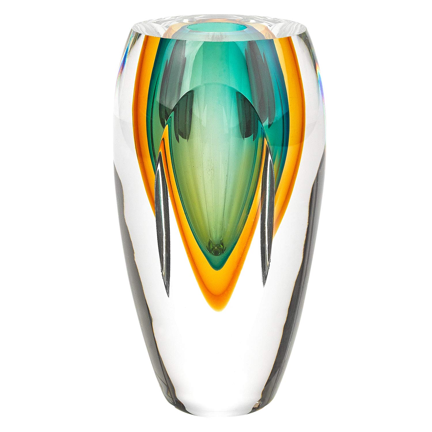 Handcrafted 6-Inch Mouth Blown Amber & Green Art Glass Vase - Elegant Home Decor for Centerpieces, Wedding Decor, and Living Room Accents