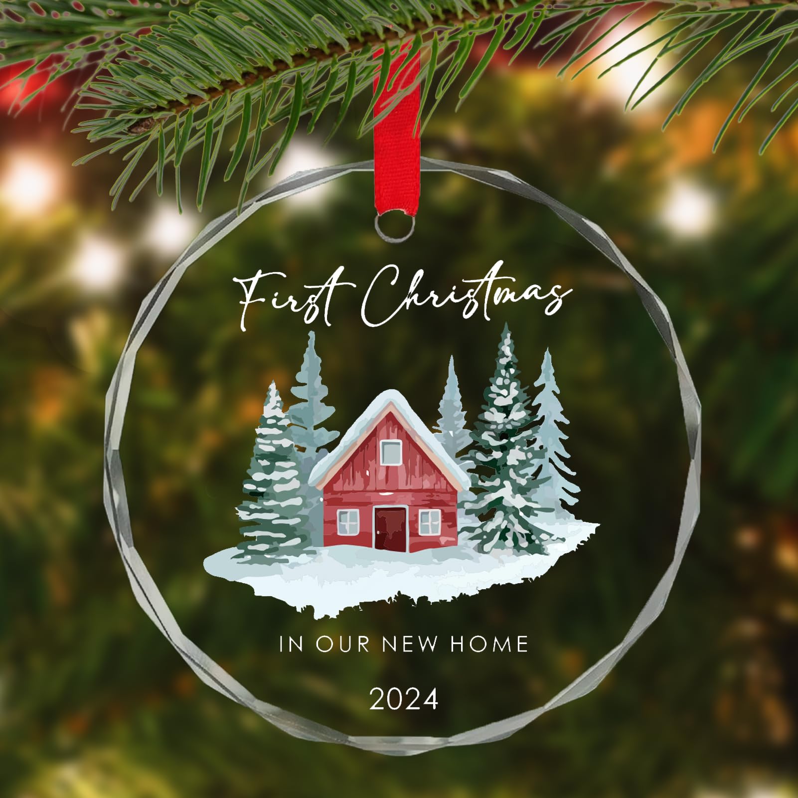 2024 New Home Christmas Ornament - Elegant Glass Housewarming Gift for First Christmas in New Home - Perfect for Tree Decorations & Holiday Celebrations
