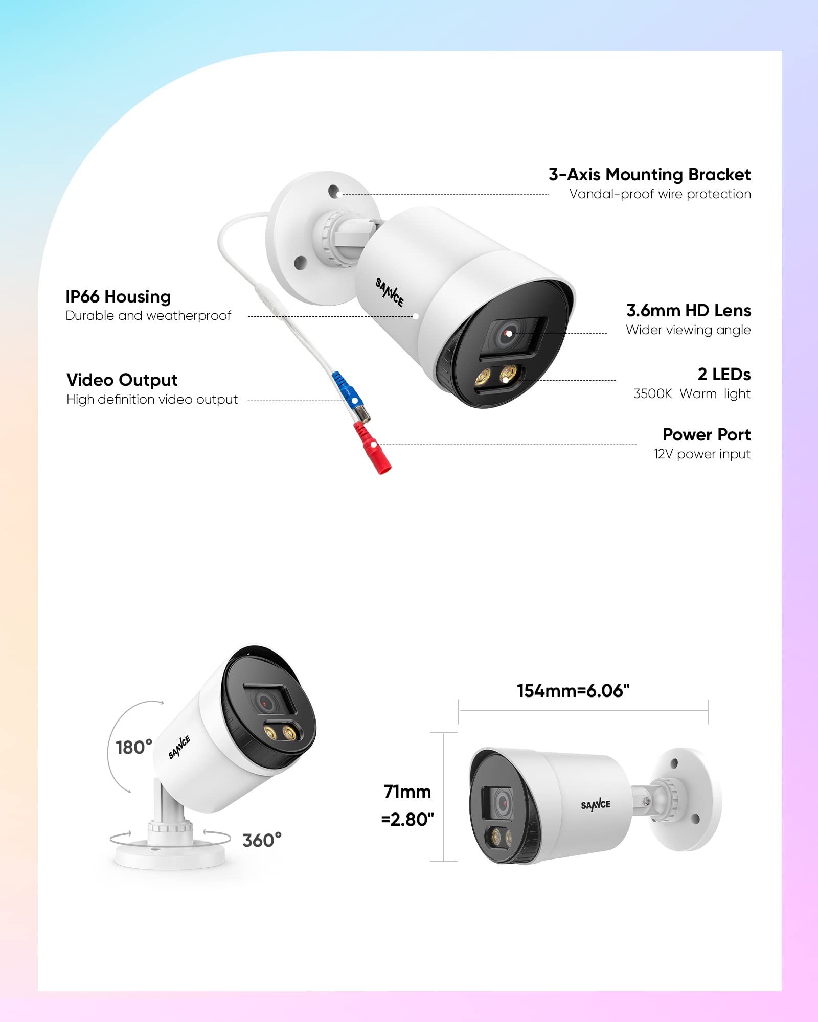 SANNCE 4 Pack 1080P TVI Security Camera System with 100ft True Full Color Night Vision, IP66 Weatherproof, 2 Warm Lights - BNC Cable & Adapter Included - Ideal for Home, Business & Outdoor Surveillance