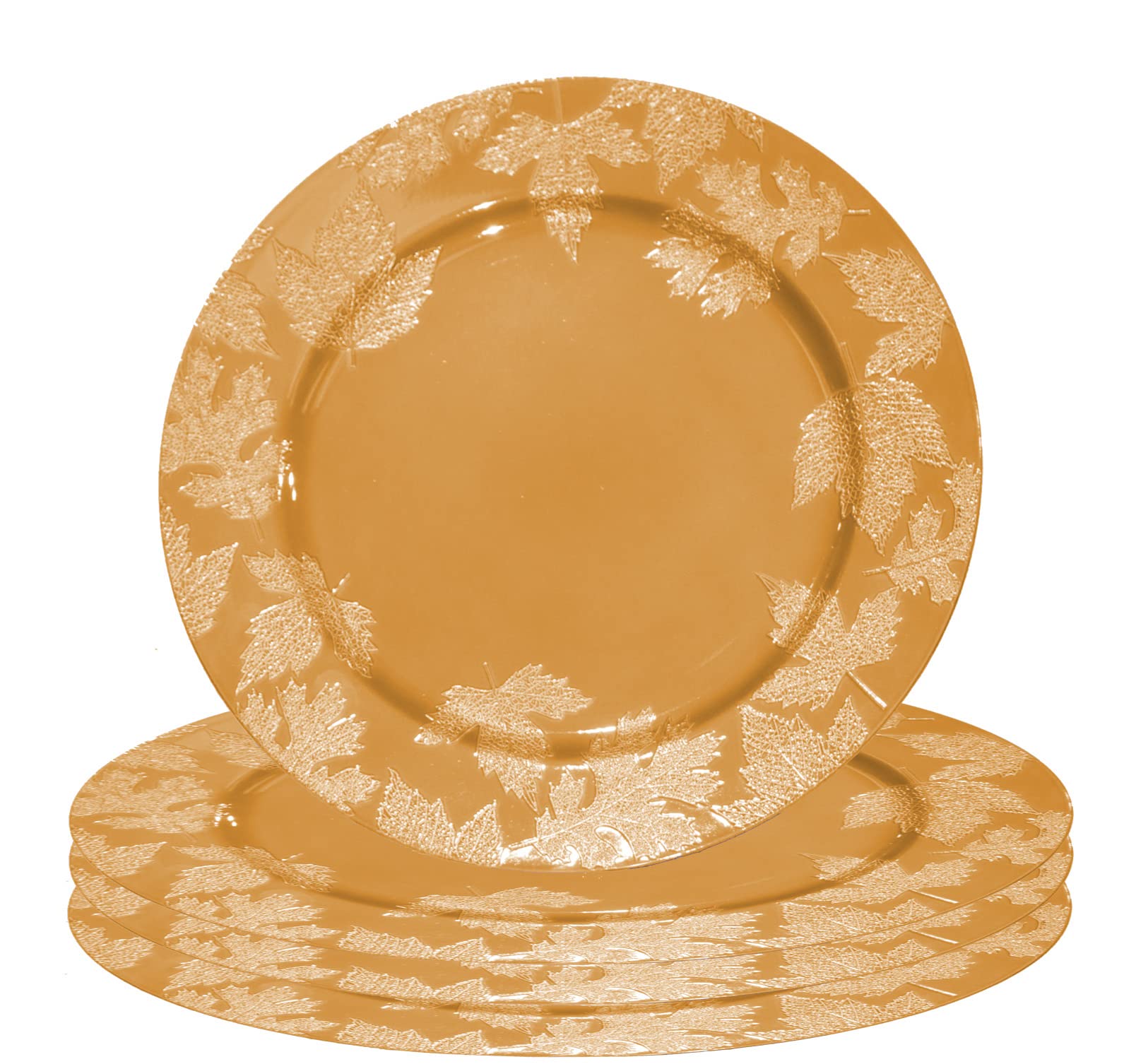 Gilbins 13-Inch Round Plastic Reef Charger Plates - Set of 4 Gold Decorative Plates for Weddings, Holidays & Parties | Elegant Table Decor for Dining, Buffets & Special Events