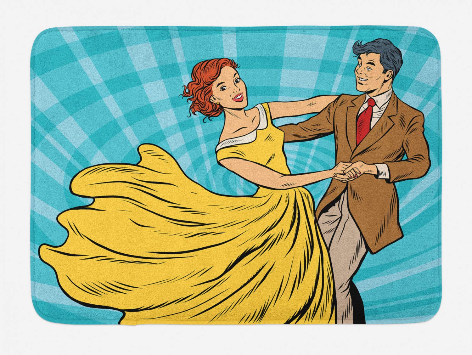Ambesonne Vintage Comic Style Couple Bath Mat - Non-Slip Plush Bathroom Rug with Romantic Dancing Design, 30