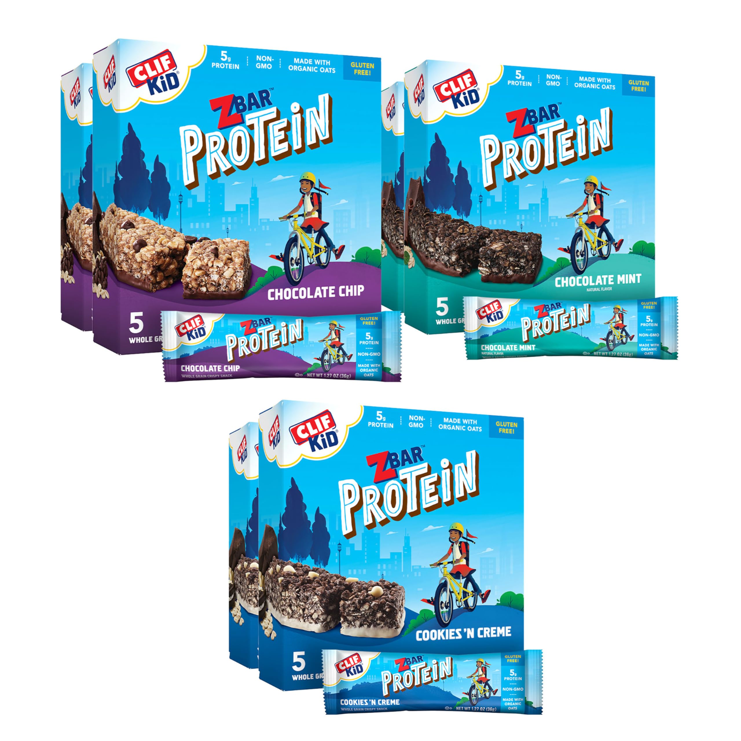 Zbar Protein Bars Variety Pack - Chocolate Chip, Chocolate Mint & Cookies 'n Creme - 30 Count (6 Boxes) | Organic Oats, Non-GMO, Gluten Free, 5g Protein | Crispy Healthy Snacks for Kids Lunch, Gym Workout & On-the-Go Energy