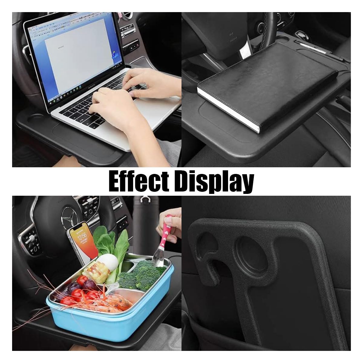 Car Steering Wheel Tray - Multipurpose Auto Desk for Eating, Working & Laptops - Black Travel Accessory Fits Most Vehicles | Perfect for Road Trips, Office Work & Meals On-The-Go