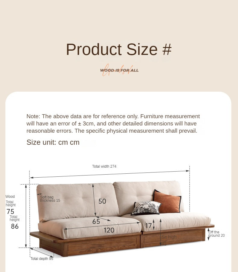 Modern Oak Solid Wood Upholstered Fabric Sofa - Durable & Stylish Living Room Furniture for Home Decor