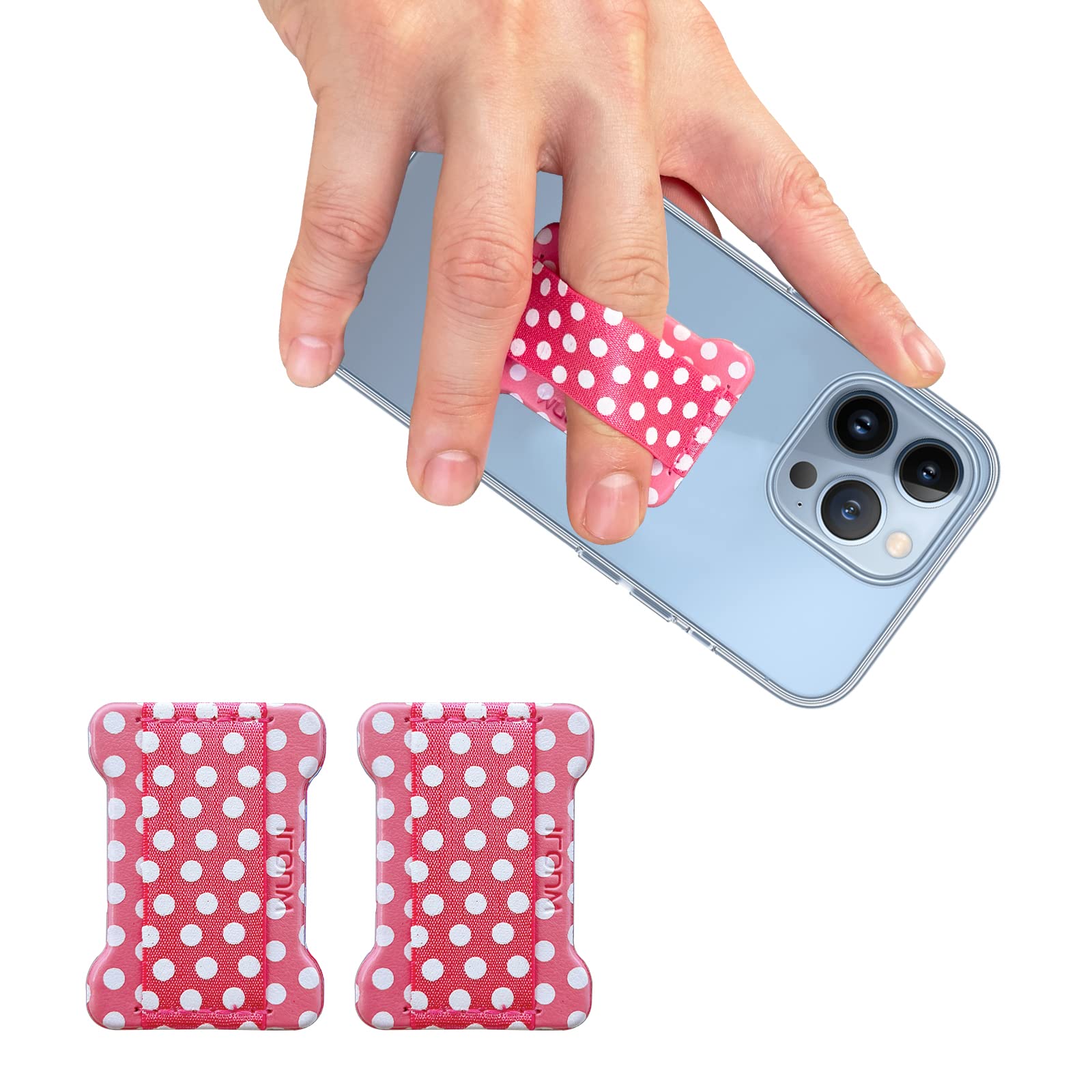 Universal Phone Grip Holder for Smartphones - 2 Pack Non-Slip Finger Stand with Wireless Charging Compatible (Dot Pink) - Perfect for iPhone, Samsung & All Phones - Ideal for Gym, Driving & Video Calls