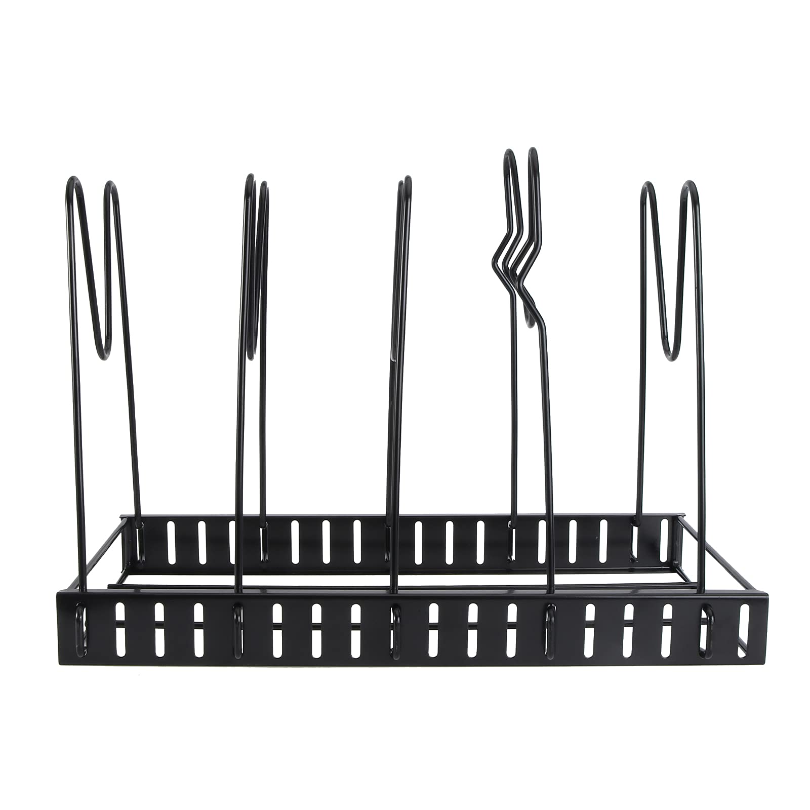DOITOOL 5-Tier Kitchen Storage Rack Organizer - Space Saving Pot Lid Holder, Pan Cover Stand with Tray for Cabinet Countertop - Perfect for Small Kitchen Organization (Black) | Ideal for Storing Cookware Lids, Cutting Boards & Baking Sheets in Compact Spaces