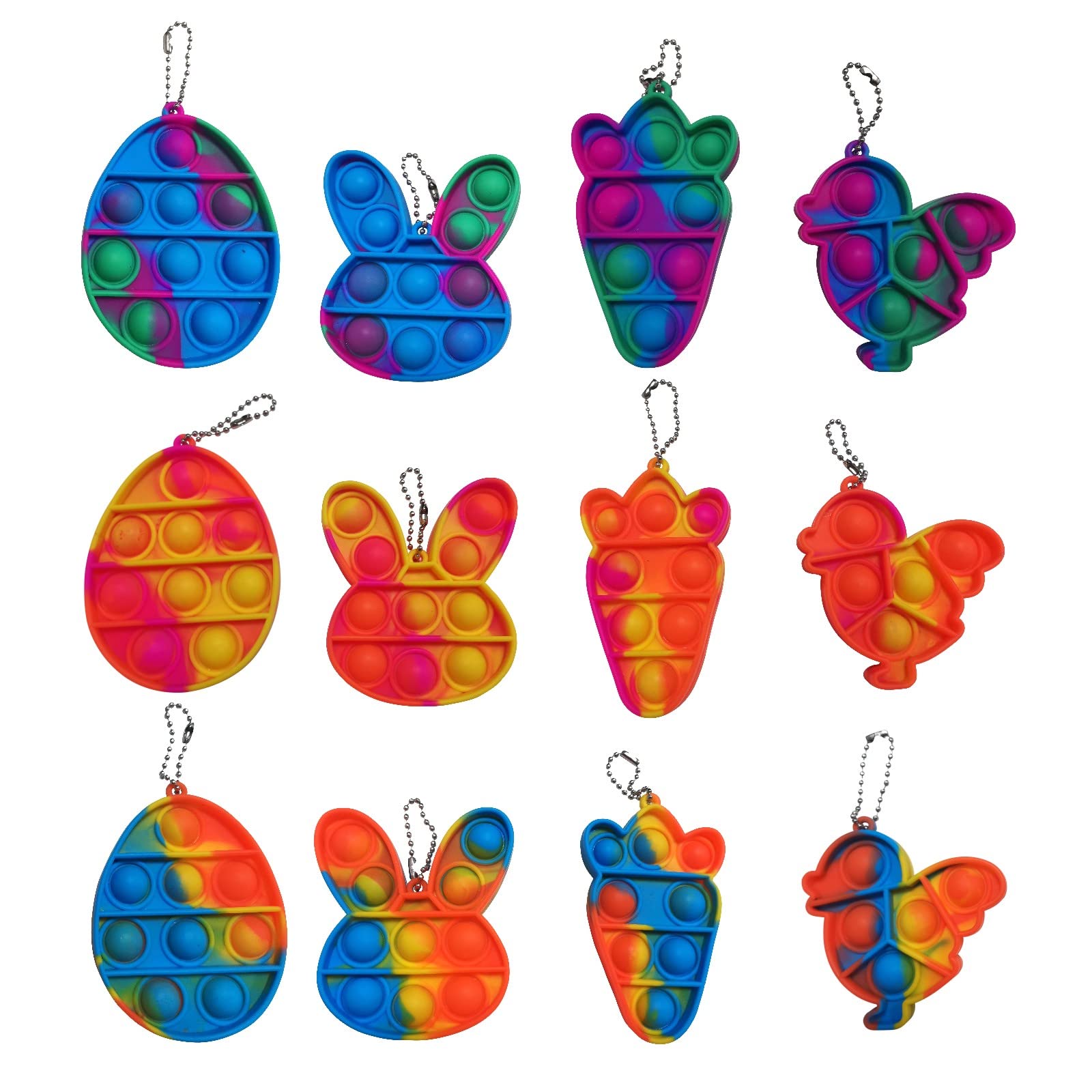 JHXXXL Easter Mini Pop Fidget Keychain - Stress Relief Bubble Popper Toy for Kids & Adults - Bulk Pack for Easter Basket Stuffers, Egg Fillers & Scavenger Hunts - Perfect Party Favors & Classroom Rewards (Use for Easter Celebrations, Anxiety Relief & Sensory Play)