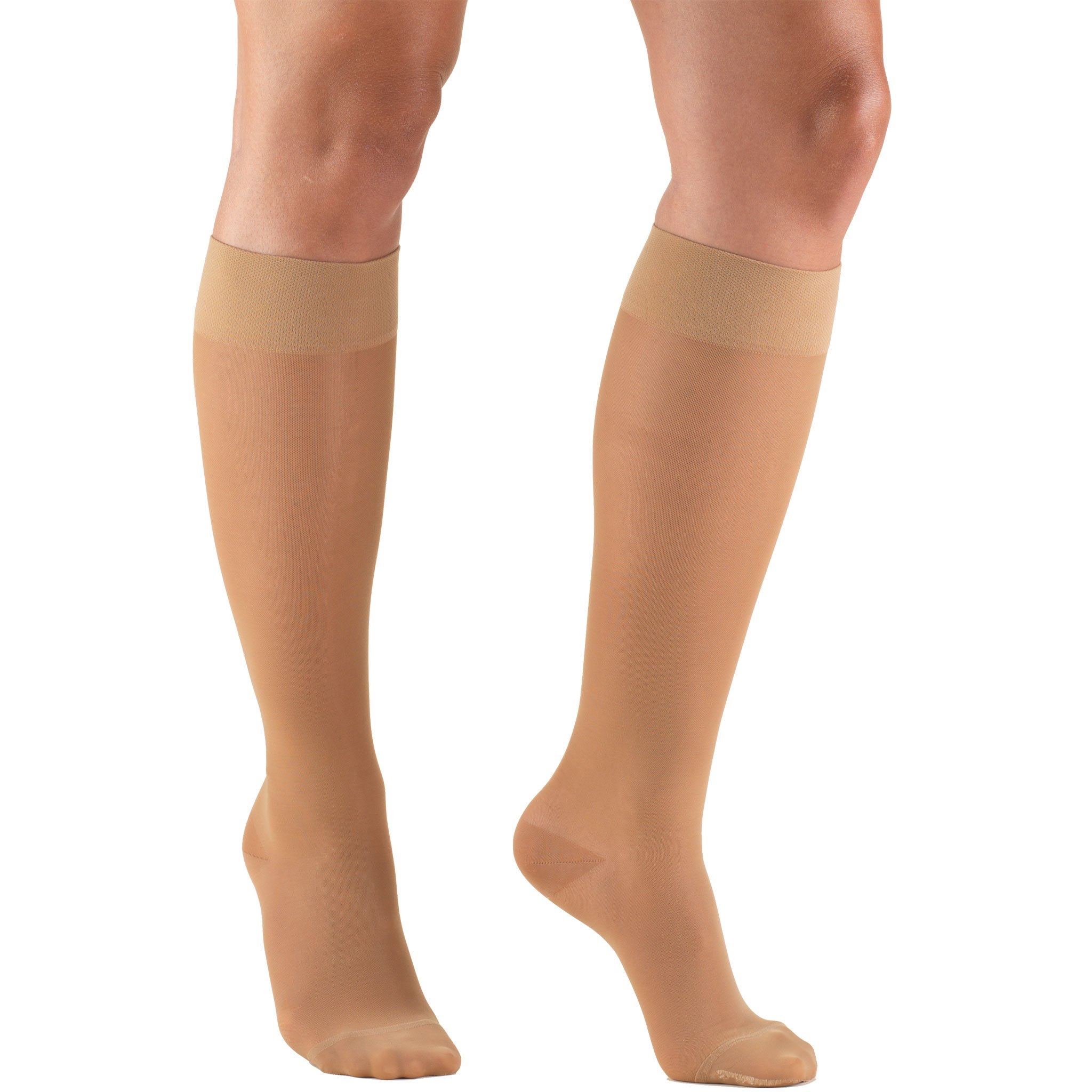 Truform Sheer Compression Stockings 15-20 mmHg - Women's Knee High Support Socks 20 Denier Beige Large - Perfect for Travel, Work & Varicose Vein Relief