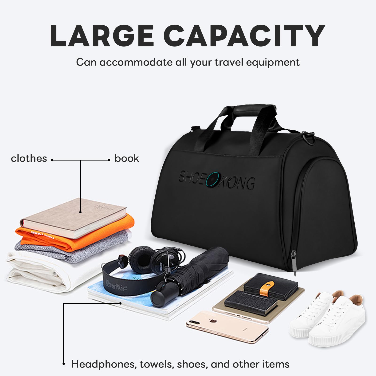 **21L Smart Sports Gym Bag for Men & Women - Waterproof Wet Pocket & Shoe Compartment - Durable Duffel Bag for Travel, Workout, Swimming & Fitness (Black) - Perfect for Gym, Yoga & Weekend Getaways**