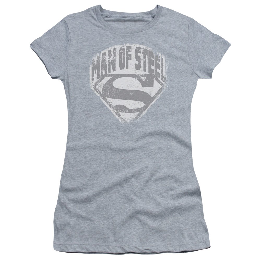 Superman Man of Steel Shield Juniors' Sheer Fitted T-Shirt | DC Comics Superhero Graphic Tee for Kids | Perfect for Cosplay, Birthday Parties & Superhero Fan Gifts