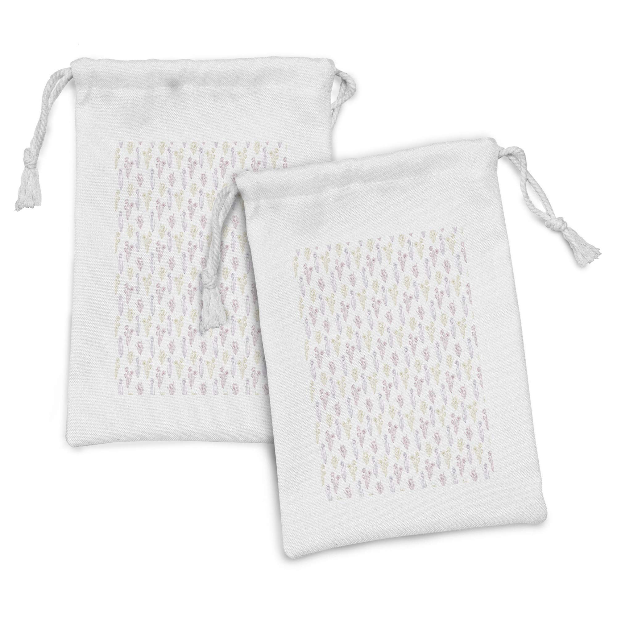 Ambesonne 2-Pack Botanical Fabric Pouches - Colorful Saffron Crocus Flowers on Plain Background, Small Drawstring Bags (9