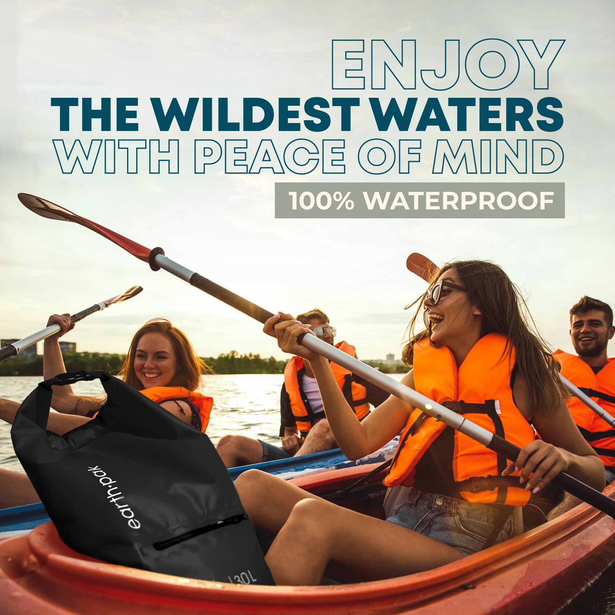 **Earth Pak Waterproof Dry Bag Backpack with Zippered Pocket - Keeps Gear Dry for Kayaking, Boating & Swimming - Includes Waterproof Phone Case for Outdoor Adventures**