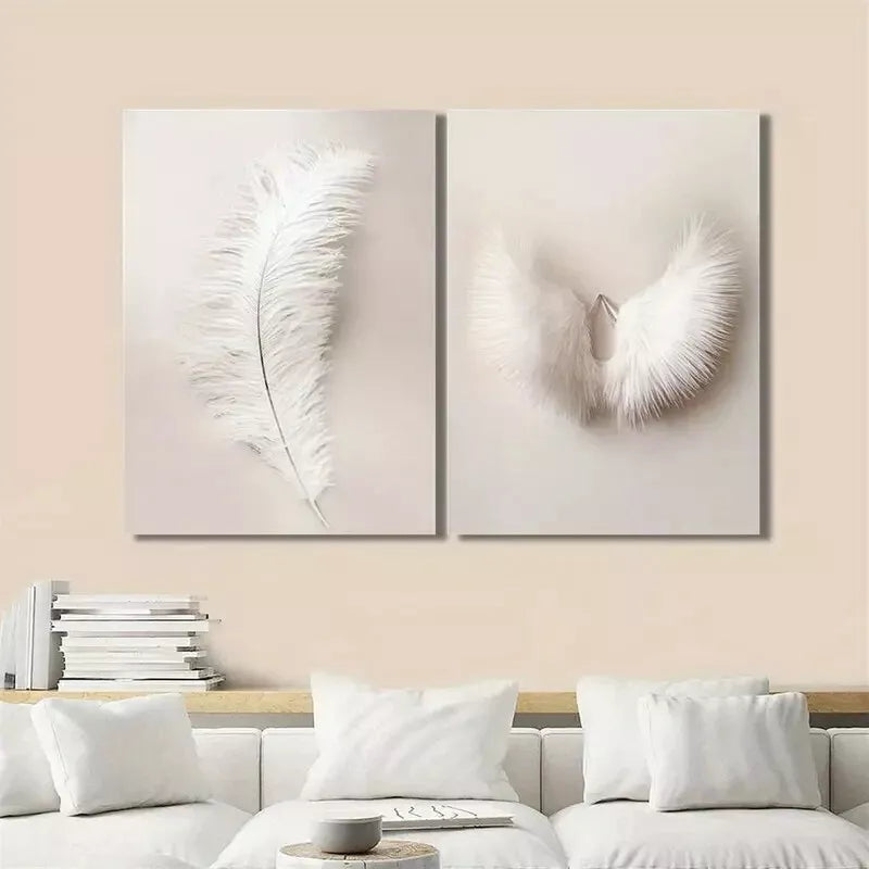 2Pcs White Wings Framed Canvas Wall Art 50x75cm - High Quality Print, 100% Australian Made, Ready to Hang - Perfect for Living Room, Bedroom & Office Decor