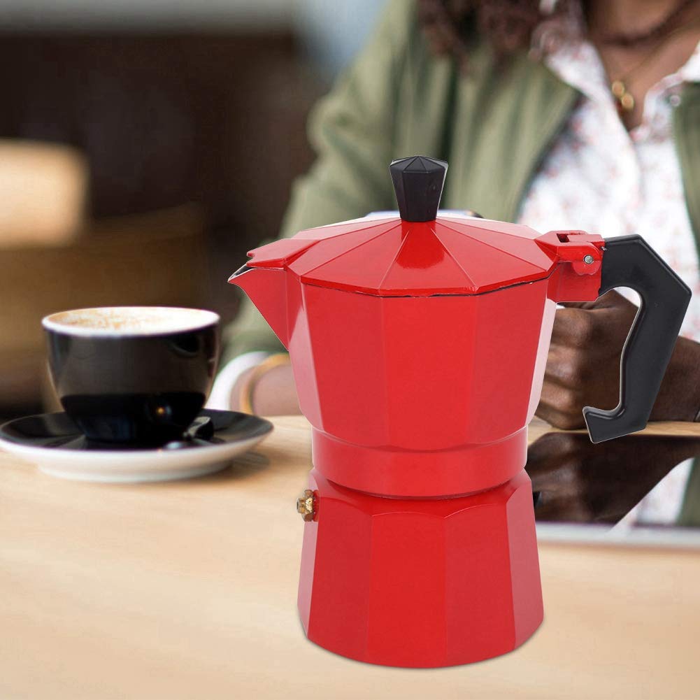 TOTITOM 150ml Moka Pot - Stovetop Espresso Maker for Home & Camping (Red)