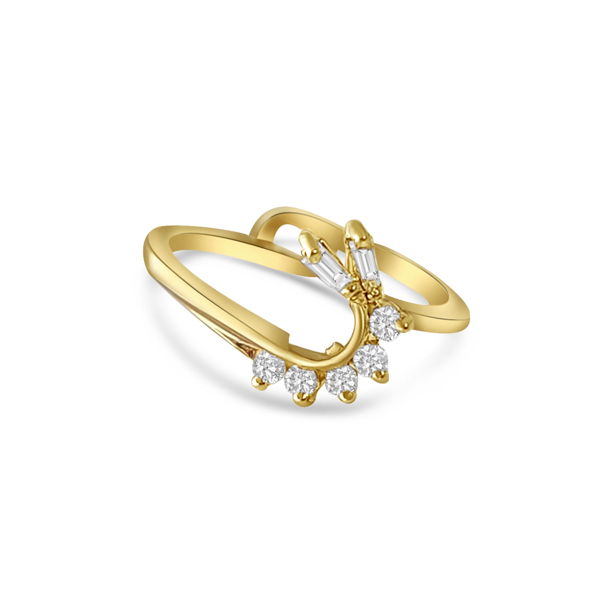 Diamond Baguette Wrap Enhancer Ring - Right Side Swoosh Design for Women | Perfect for Engagement, Wedding, Anniversary & Special Occasions
