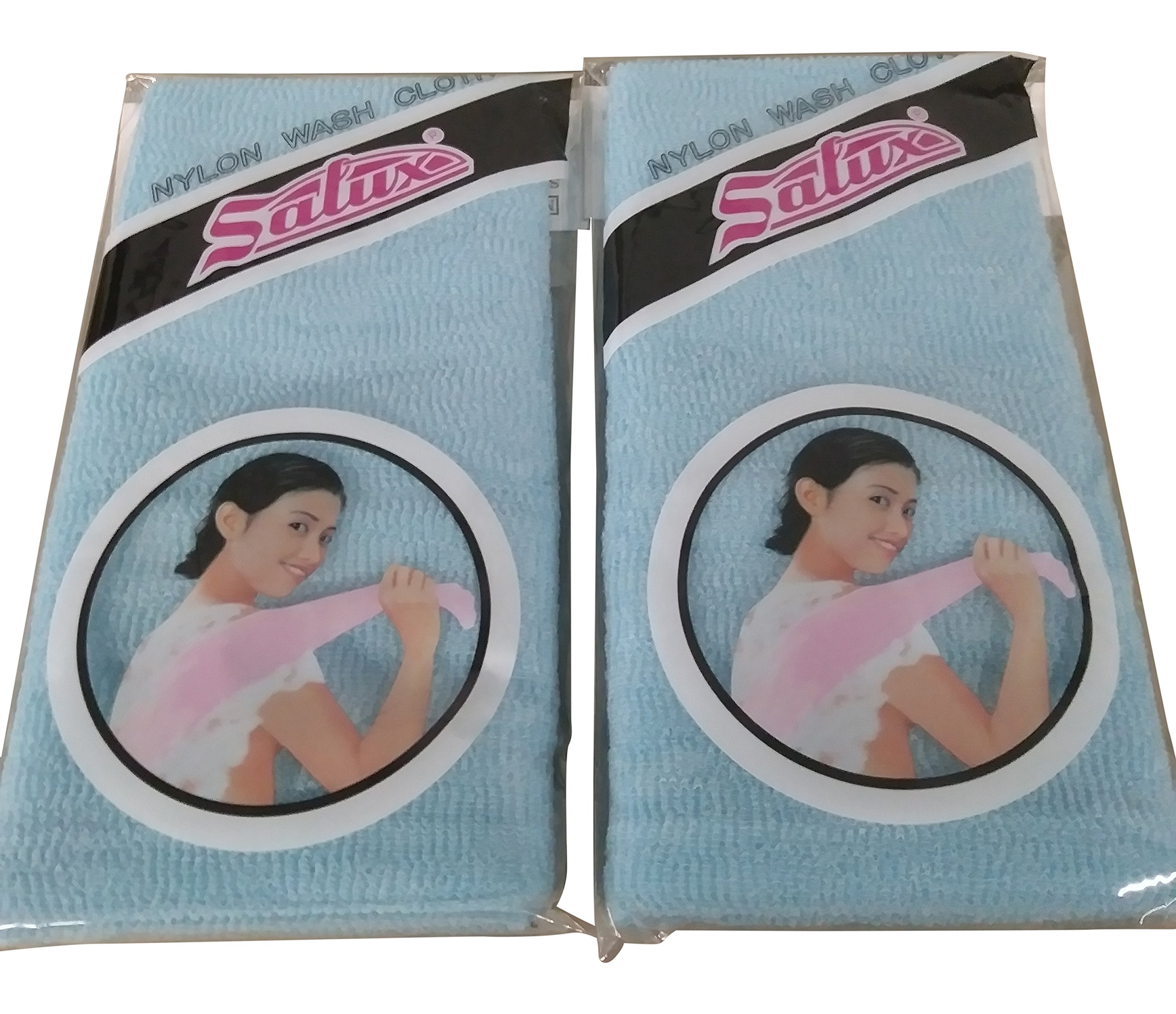SALUX Japanese Exfoliating Bath Wash Cloth - 2 Pack Blue | Long-Lasting Nylon Towel for Deep Cleansing & Skin Renewal | Perfect for Spa, Shower & Travel Use