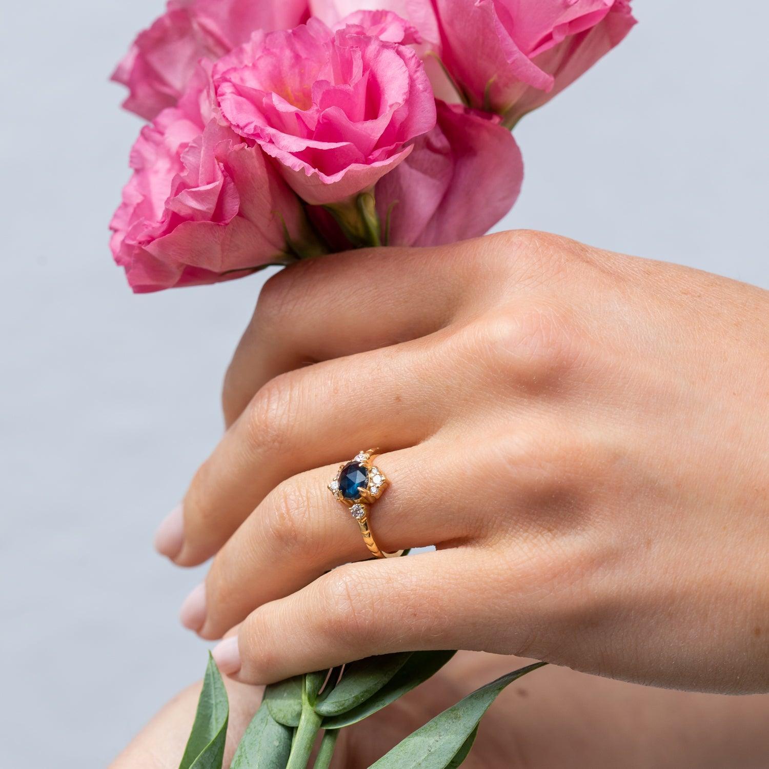 Olivia 14K White Gold Sapphire and Diamond Ring for Women - Elegant Birthstone Jewelry Gift for Anniversary, Engagement, or Special Occasion