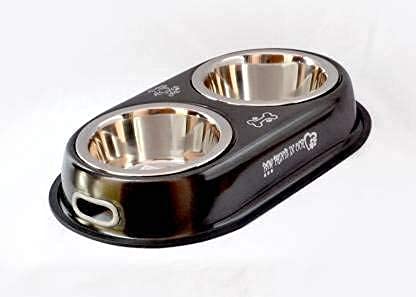 Premium Stainless Steel Double Diner Pet Bowl for Cats & Dogs - 900ML Non-Slip Feeder with Anti-Slip Mat - Perfect for Wet/Dry Food & Water - Ideal for Home, Travel & Outdoor Use