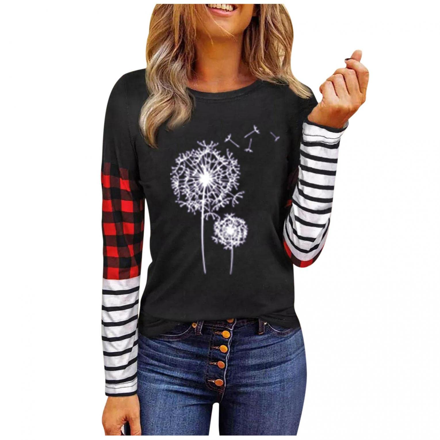 Stylish Women's Plaid Shirts 2022 - Long Sleeve Patchwork T-Shirts, Casual Crewneck Loose Fit Blouses & Tops for Summer | Perfect for Outdoor Activities, Workwear & Everyday Fashion