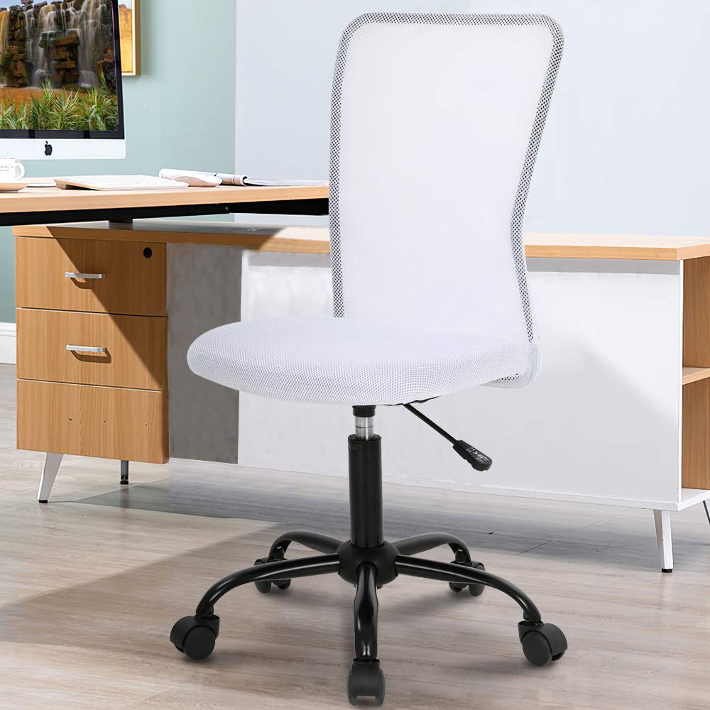 Ergonomic Home Office Chair - Adjustable Height Mid Back Mesh Computer Desk Chair for Students & Professionals - Modern No Armrest Rolling Swivel Task Chair (White) - Perfect for Small Offices, Gaming & Remote Work