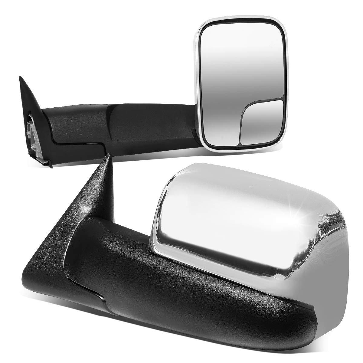 Auto Dynasty Chrome Manual Adjustable Flip-Up Towing Side Mirrors for Dodge Ram BR/BE 1994-2002 - Perfect for Enhanced Visibility & Safe Towing
