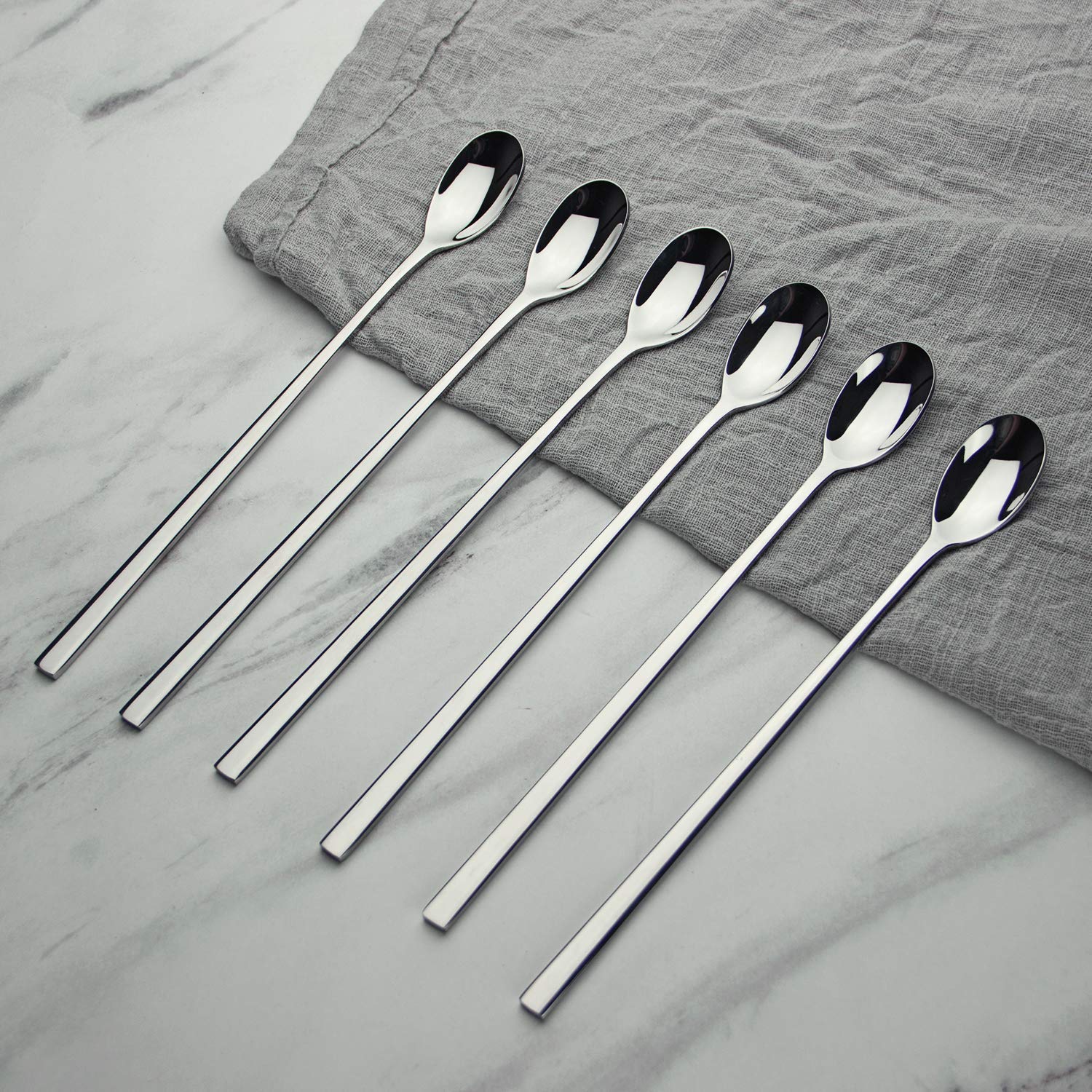 6-Pack Long Handle Wooden Spoons for Cooking, Mixing, Stirring - Ideal for Honey, Tea, Soda, Desserts & Nonstick Pots - Perfect for Kitchen, Baking & Coconut Bowls