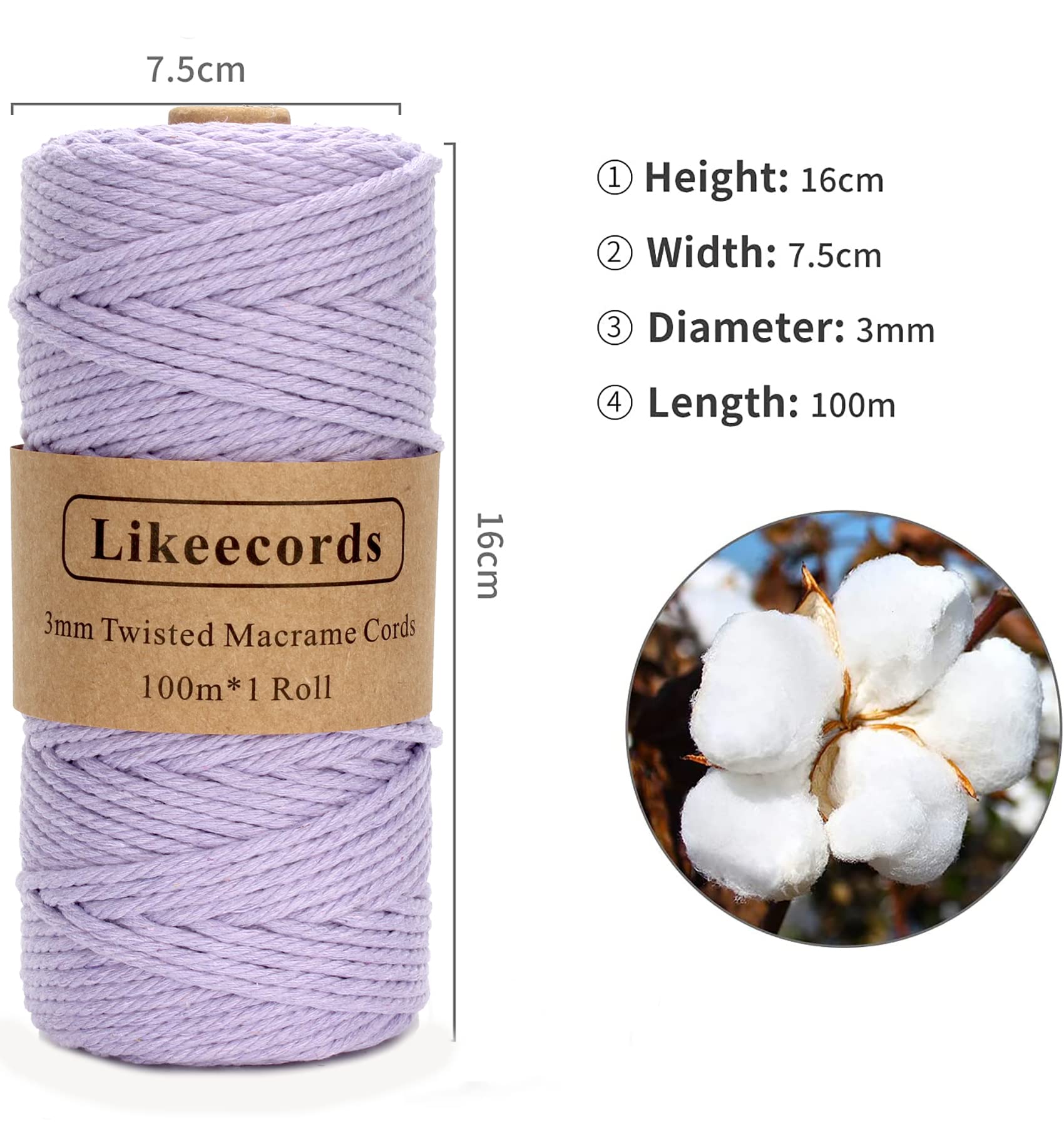 Natural White Cotton Macrame Cord - 3mm x 328 Feet Cotton Twine String for DIY Crafts, Knitting, Plant Hangers, Christmas & Wedding Decor - Perfect for Home Decor, Wall Hangings and Boho Style Projects