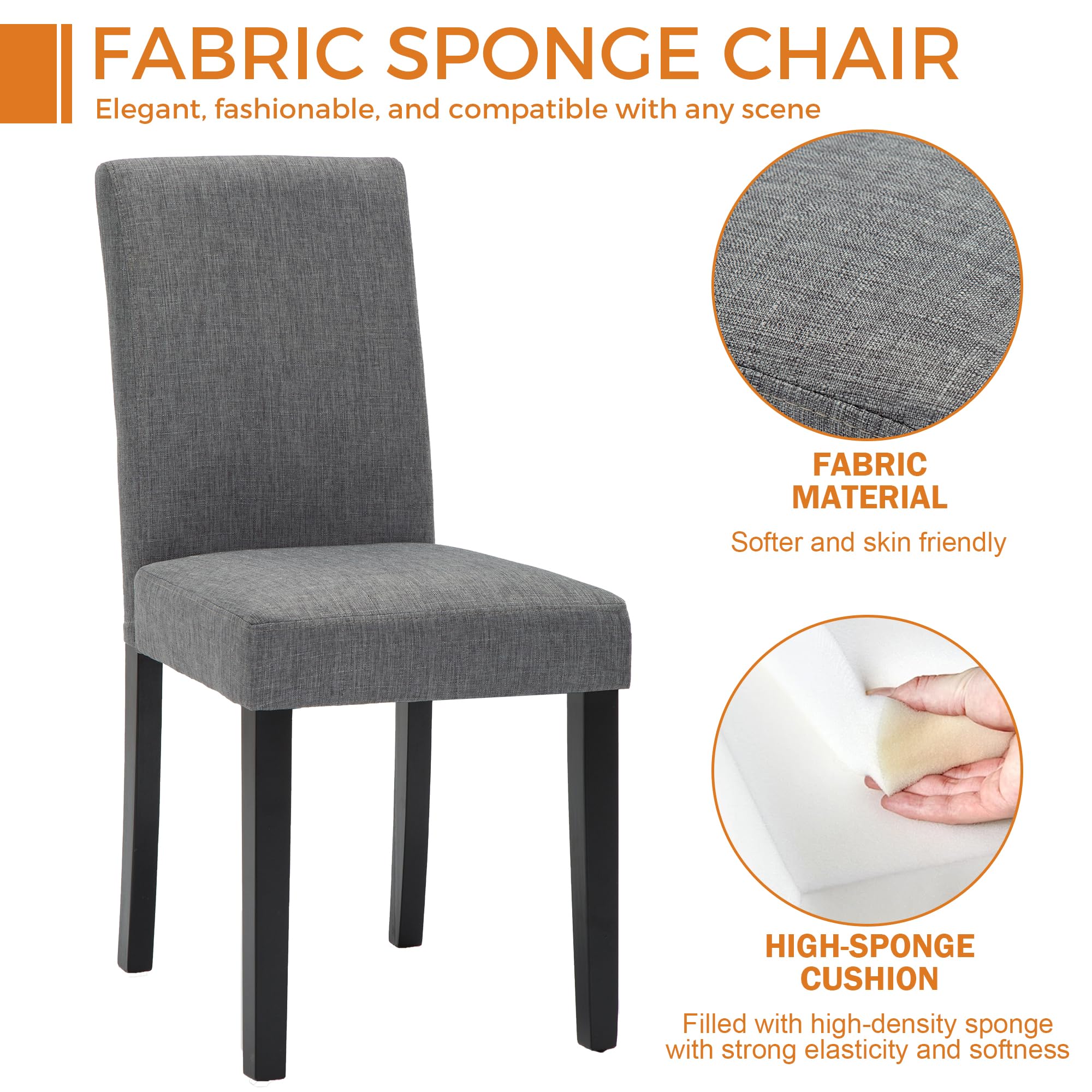 Set of 6 Mid Century Modern Fabric Upholstered Dining Chairs - Comfortable Living Room & Kitchen Seating for Home & Restaurant Use