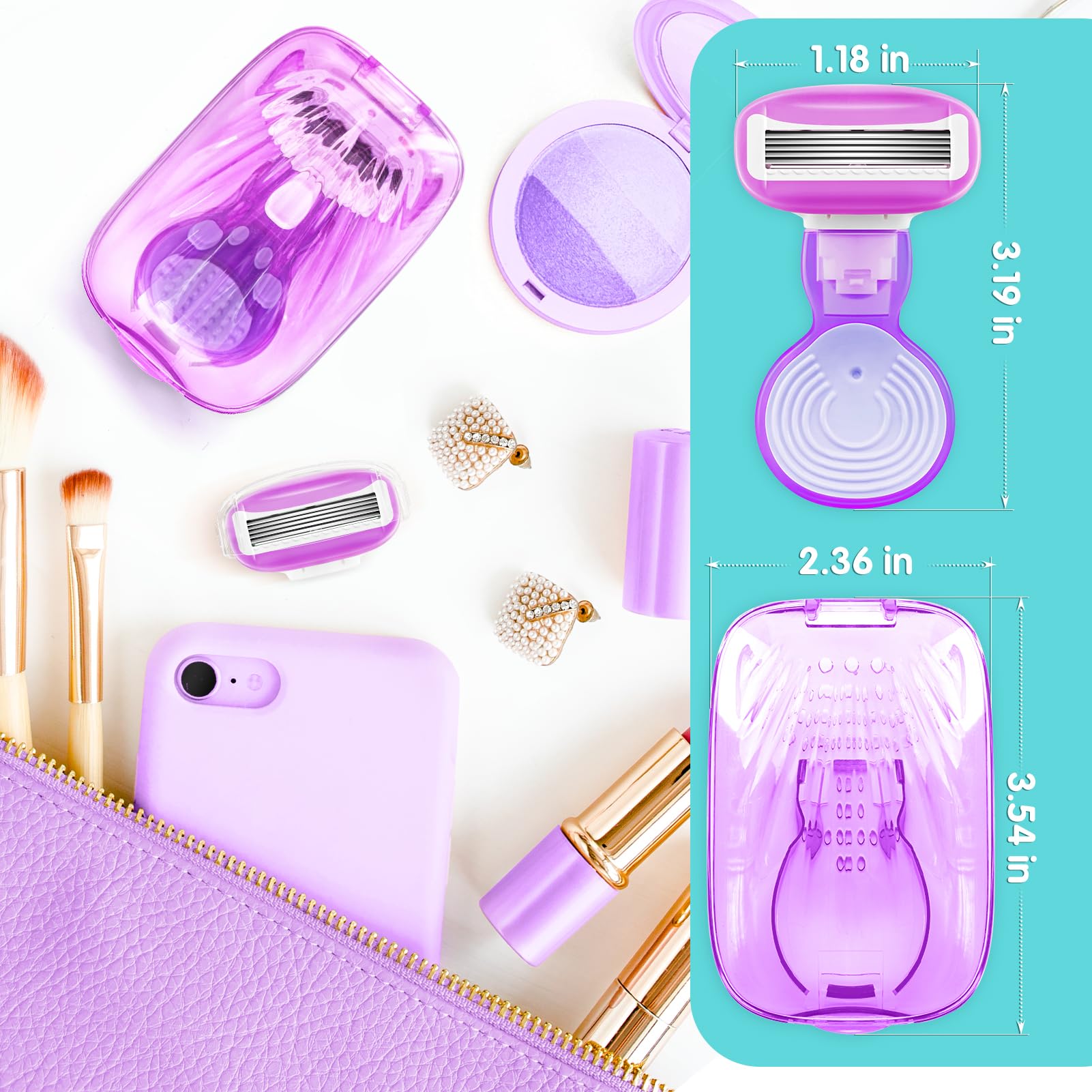 DreamGenius 5-Blade Women's Travel Razor with 2 Cartridges & Case - Ultra Smooth Shaving for Legs, Underarms & Bikini Line - Perfect for Vacation, Gym & On-The-Go Grooming (Purple)