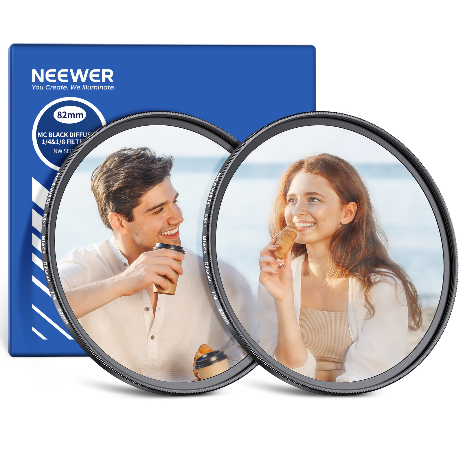 NEEWER 2 Pack 1/4 & 1/8 Black Diffusion Lens Filters for DSLR Cameras - Soften Harsh Light & Create Cinematic Effects for Photography & Videography